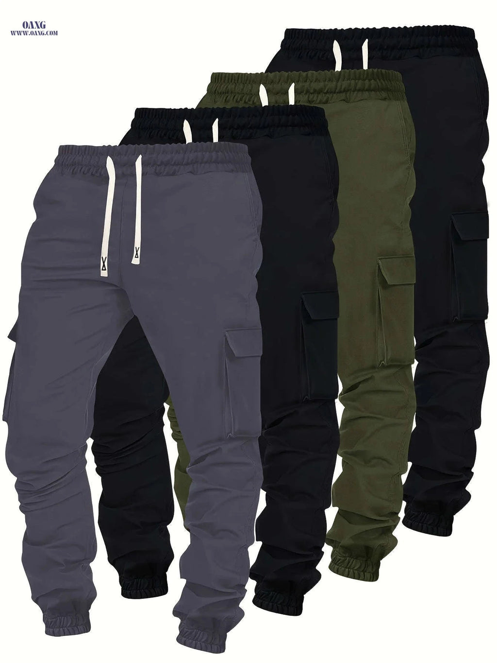 Men's Heavy-Duty Cargo Pants - 4pcs Pack, Multi-Pocket Elastic Waist   OAXG Mixed Color / FR S