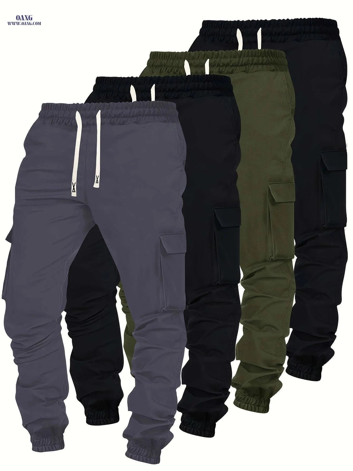 Men's Heavy-Duty Cargo Pants - 4pcs Pack, Multi-Pocket Elastic Waist   OAXG Mixed Color / FR S