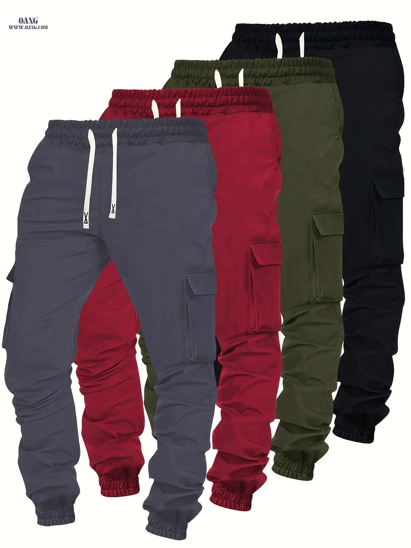 Men's Heavy-Duty Cargo Pants - 4pcs Pack, Multi-Pocket Elastic Waist   OAXG Mixed Color / FR S