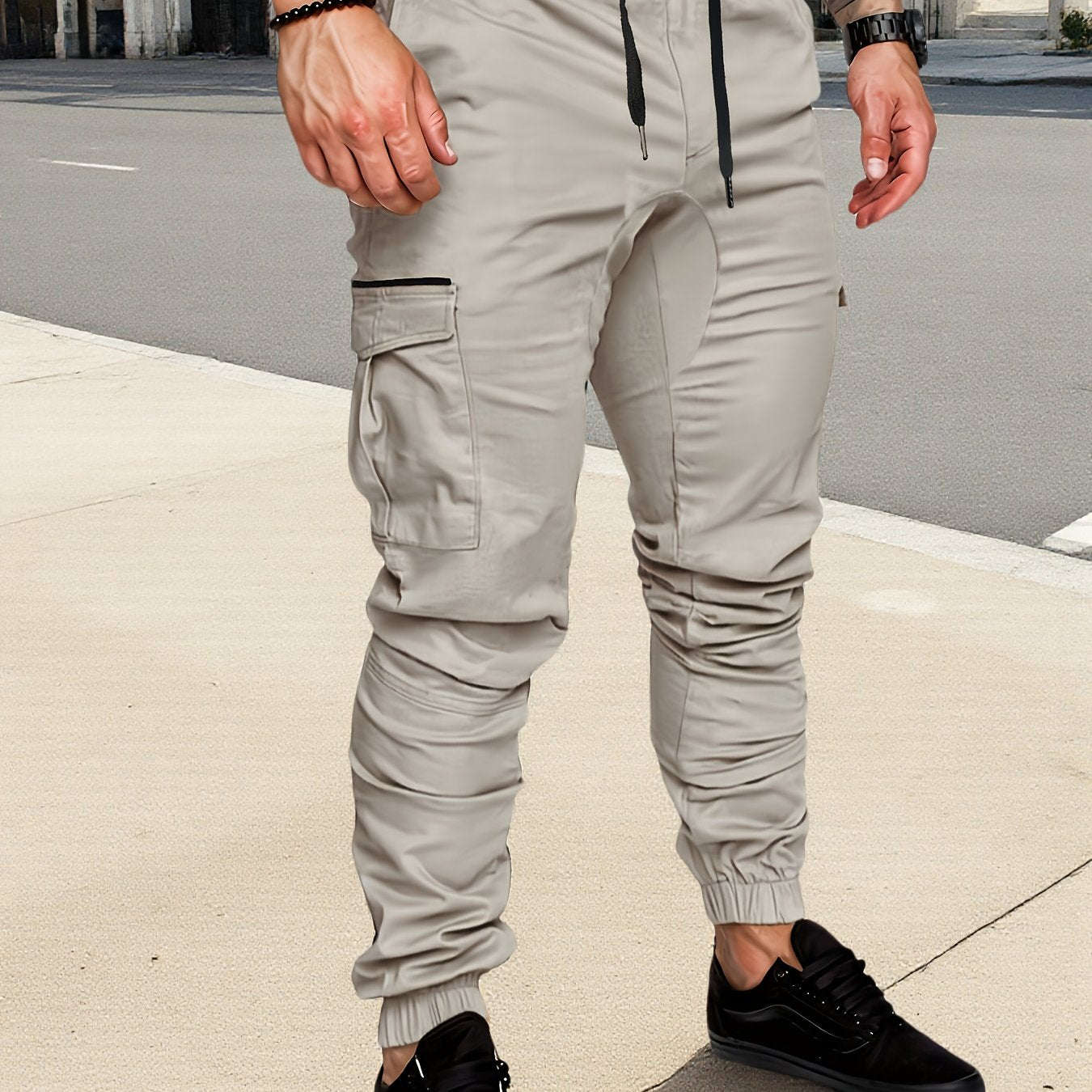 Men's Heavy-Duty Cargo Pants - Adjustable Waist, Machine-Washable   OAXG 