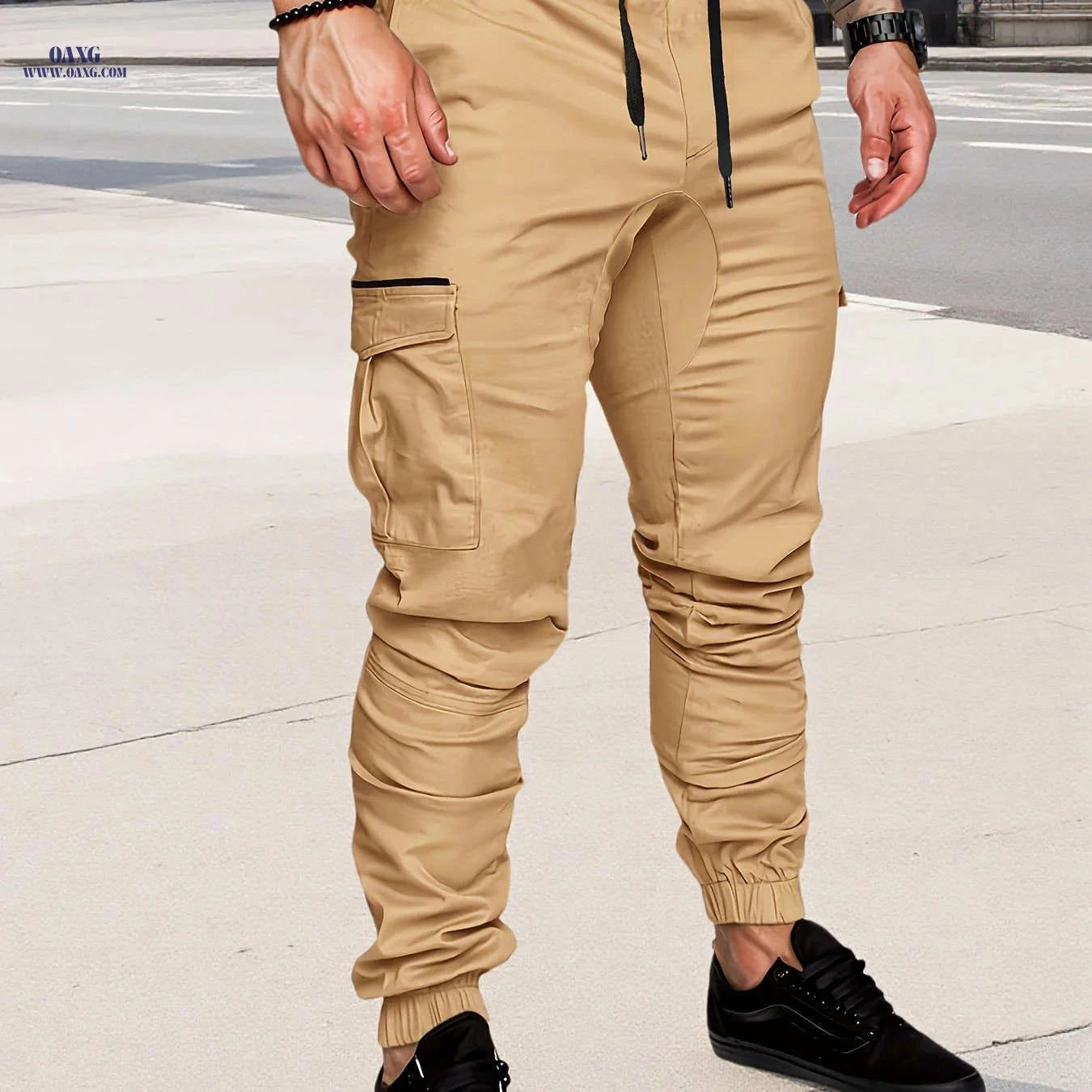Men's Heavy-Duty Cargo Pants - Adjustable Waist, Machine-Washable   OAXG Black / FR S