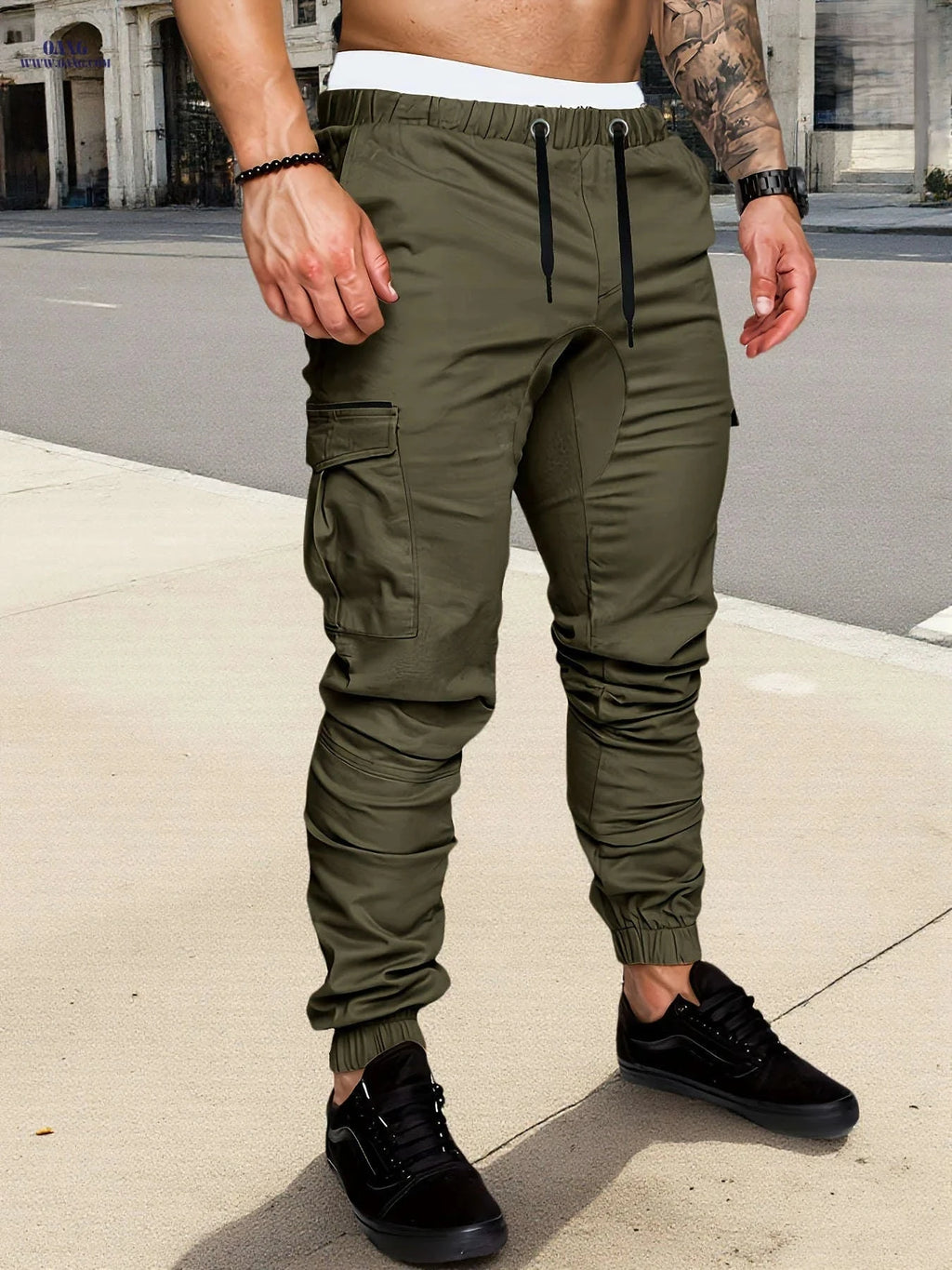 Men's Heavy-Duty Cargo Pants - Adjustable Waist, Machine-Washable   OAXG Black / FR S