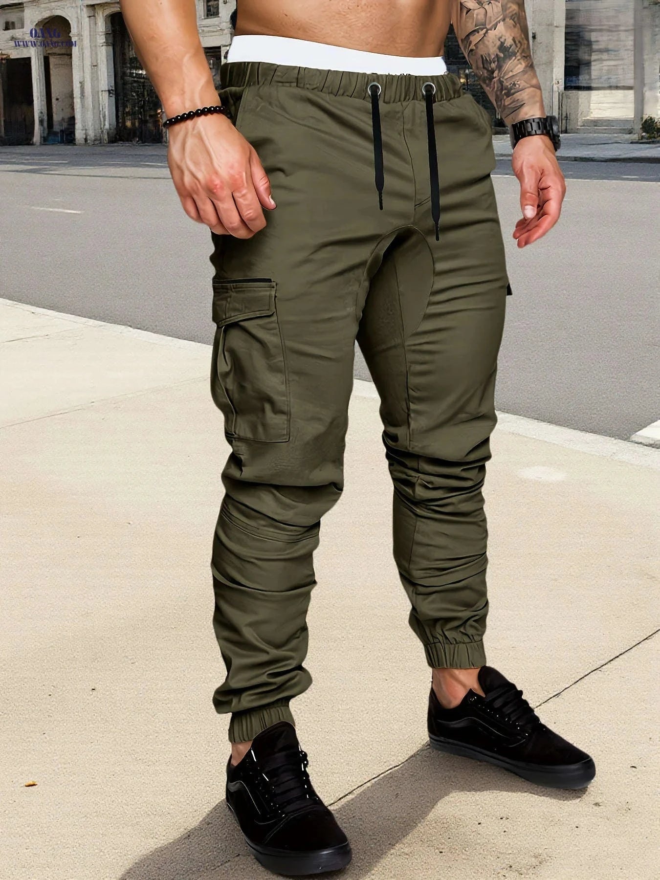 Men's Heavy-Duty Cargo Pants - Adjustable Waist, Machine-Washable   OAXG Black / FR S