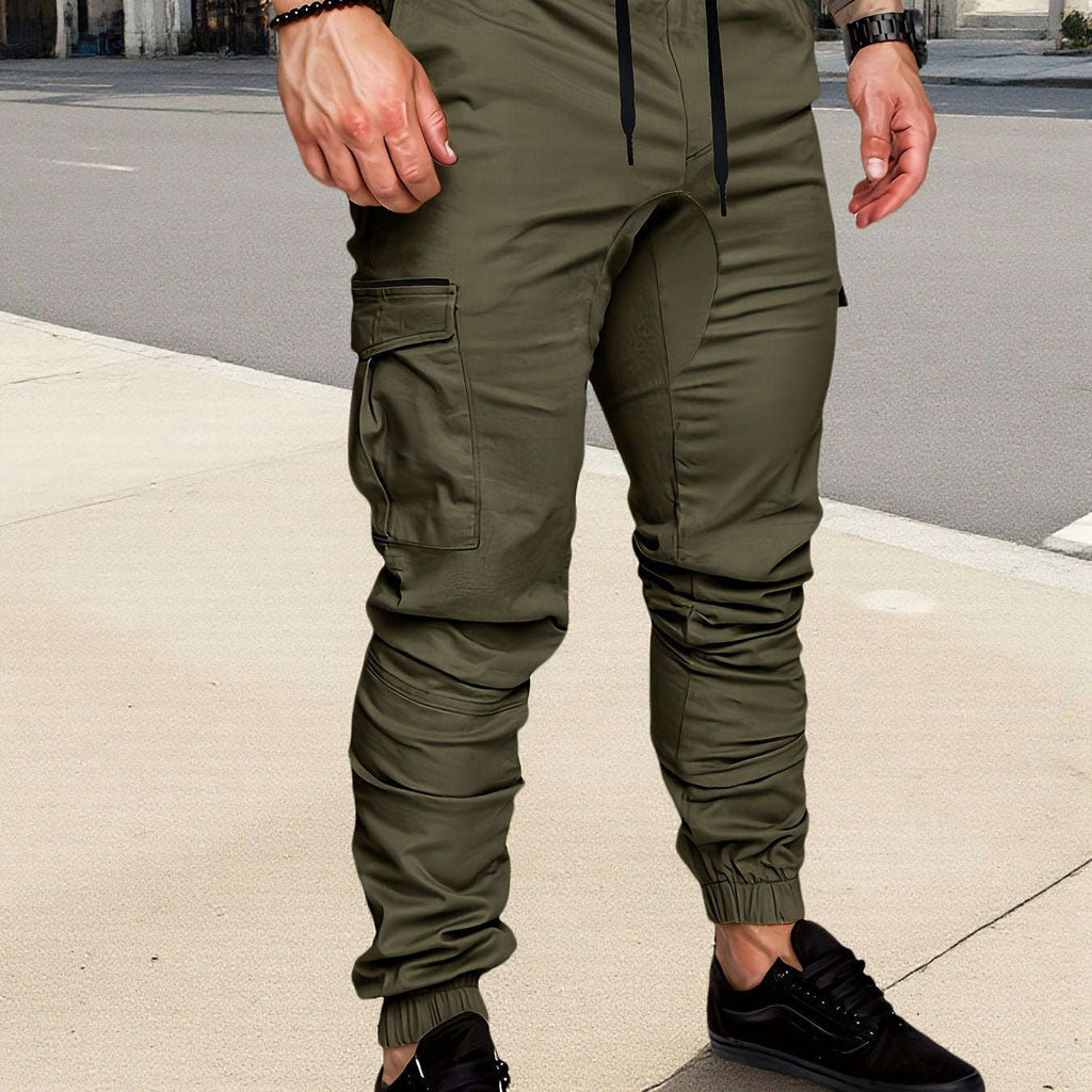 Men's Heavy-Duty Cargo Pants - Adjustable Waist, Machine-Washable   OAXG Black / FR S