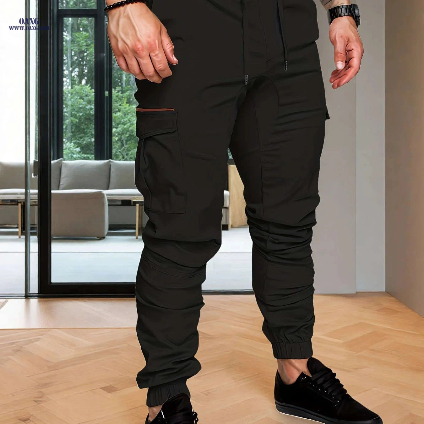 Men's Heavy-Duty Cargo Pants - Adjustable Waist, Machine-Washable   OAXG 