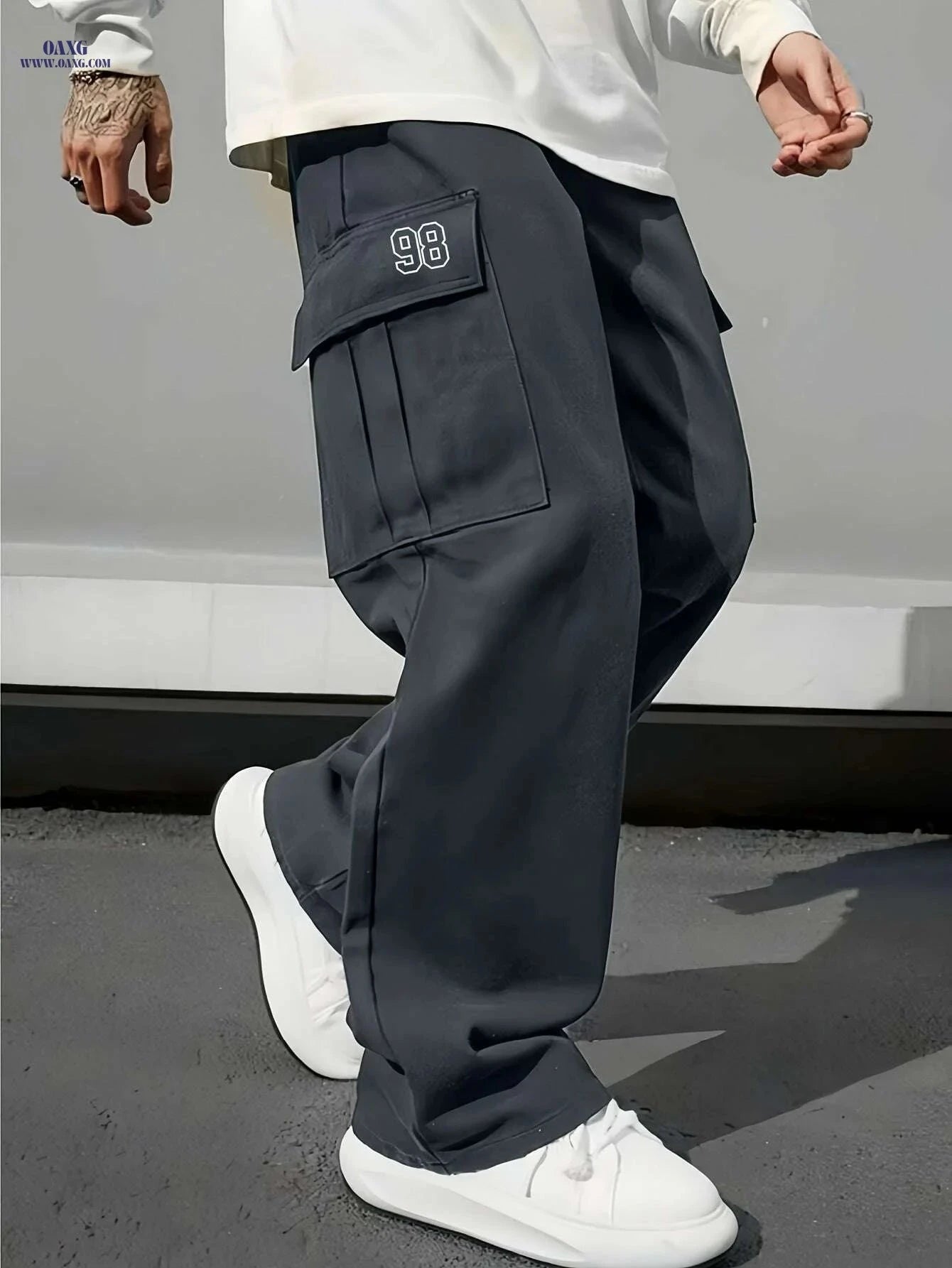 Men's Heavy-Duty Cargo Pants - All-Season Utility Loose-Fit Trousers   OAXG Black / XS