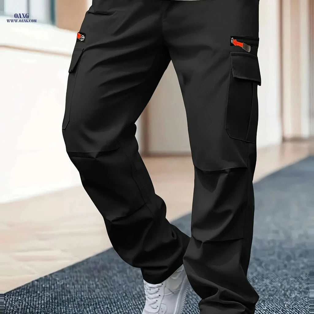 Men's Heavy-Duty Cargo Pants - Loose-Fit, Multi-Pocket Design   OAXG Black / S