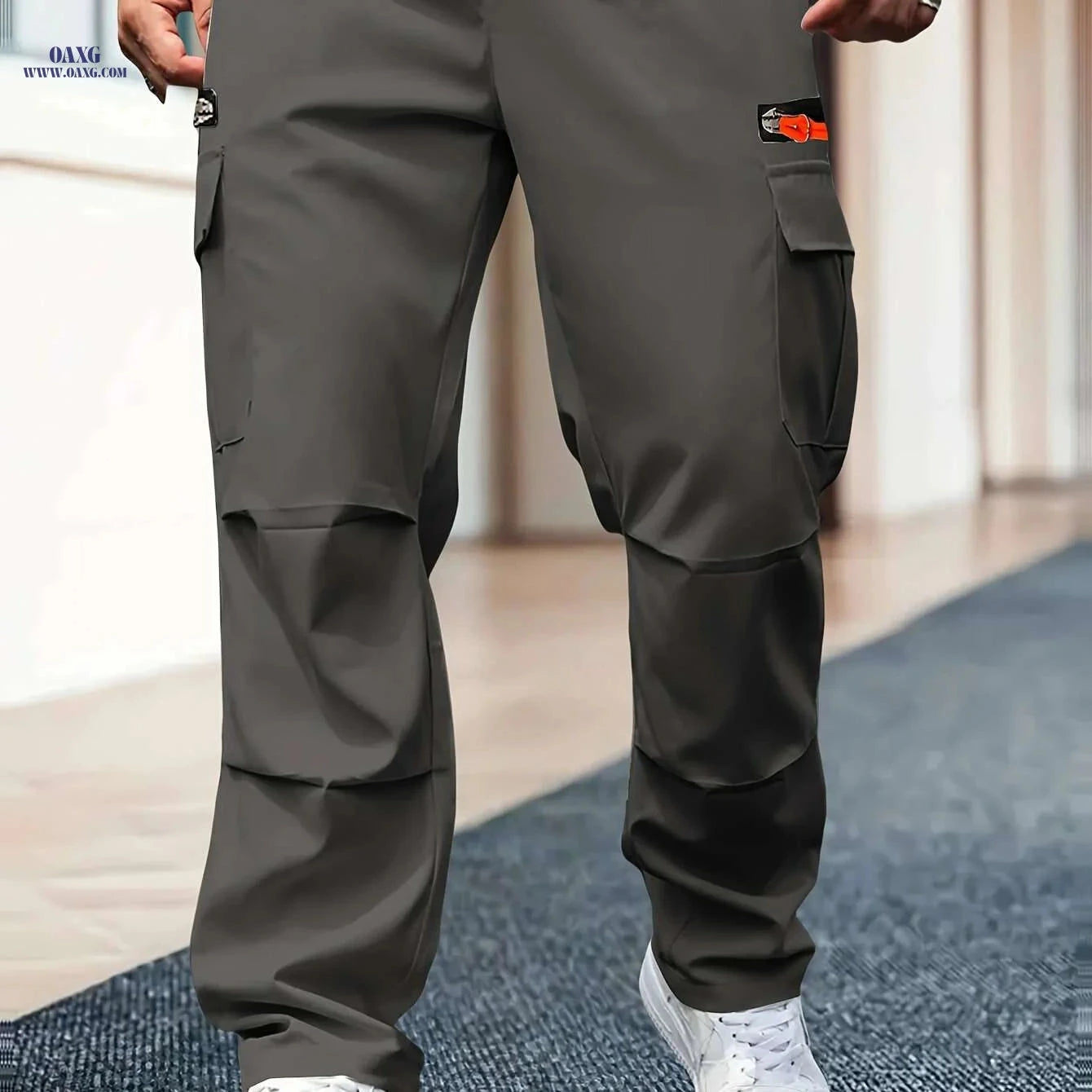 Men's Heavy-Duty Cargo Pants - Loose-Fit, Multi-Pocket Design   OAXG Black / S