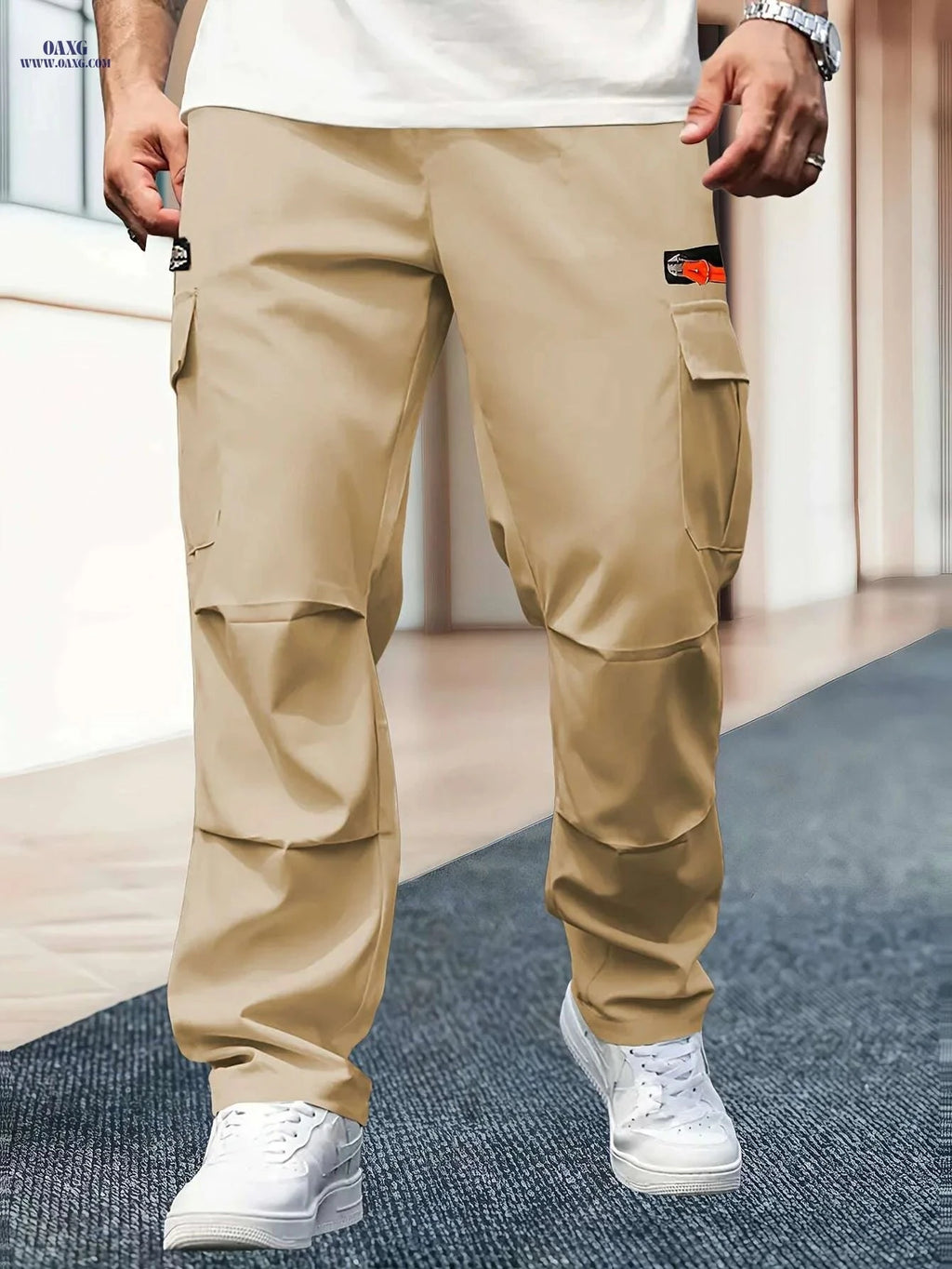 Men's Heavy-Duty Cargo Pants - Loose-Fit, Multi-Pocket Design   OAXG Black / S