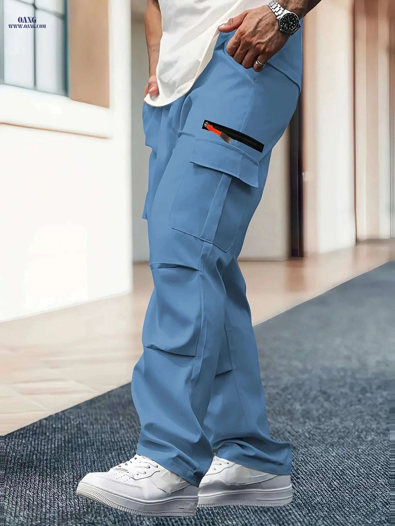 Men's Heavy-Duty Cargo Pants - Loose-Fit, Multi-Pocket Design   OAXG Black / S