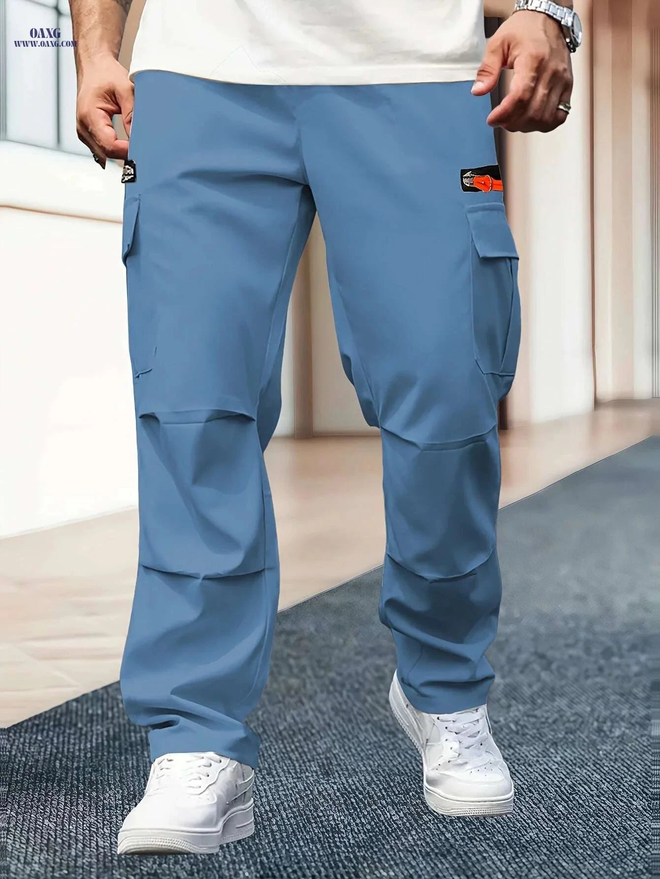 Men's Heavy-Duty Cargo Pants - Loose-Fit, Multi-Pocket Design   OAXG 