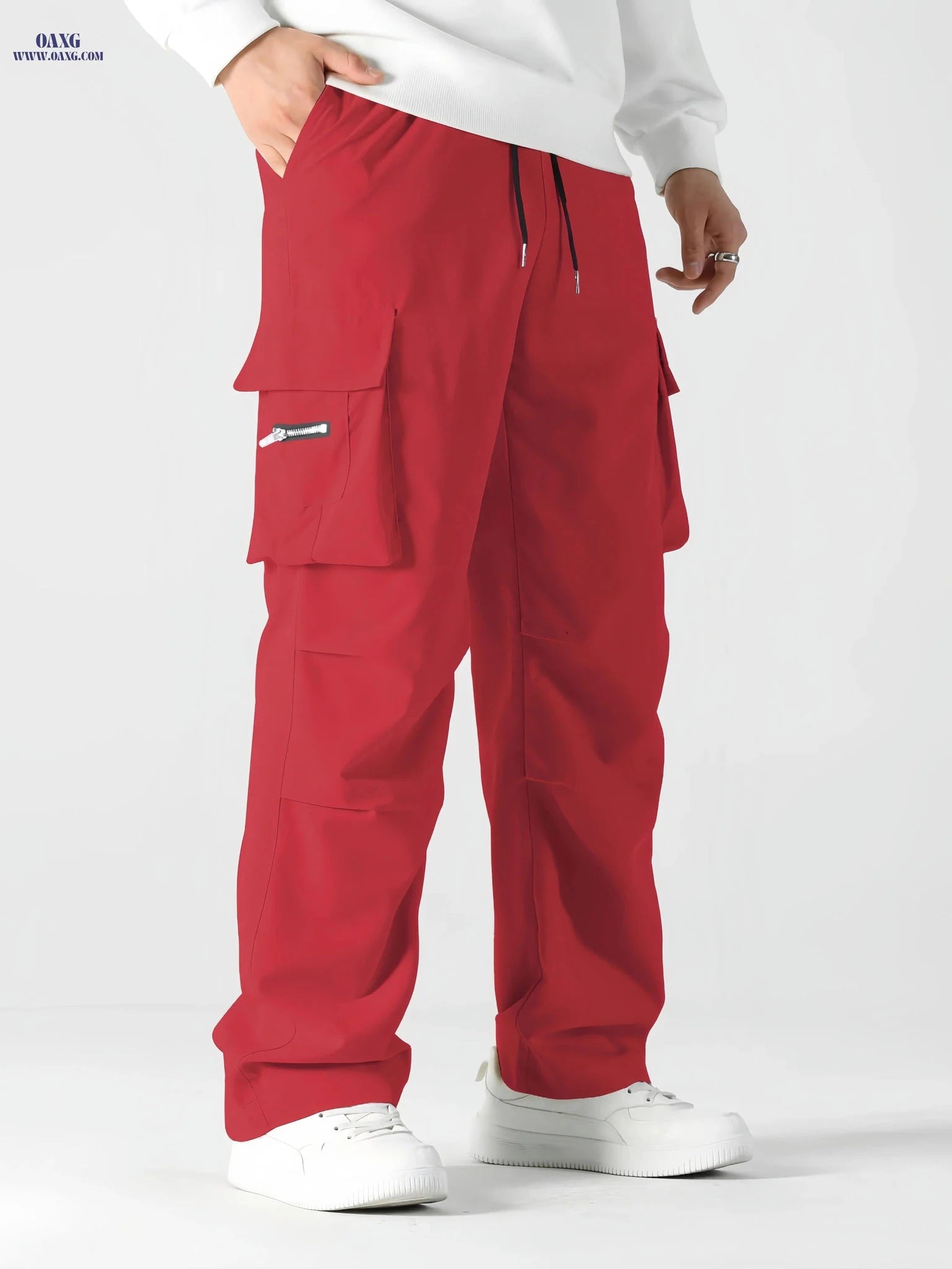 Men's Heavy-Duty Cargo Pants - Loose Fit with Zippered Pockets   OAXG 