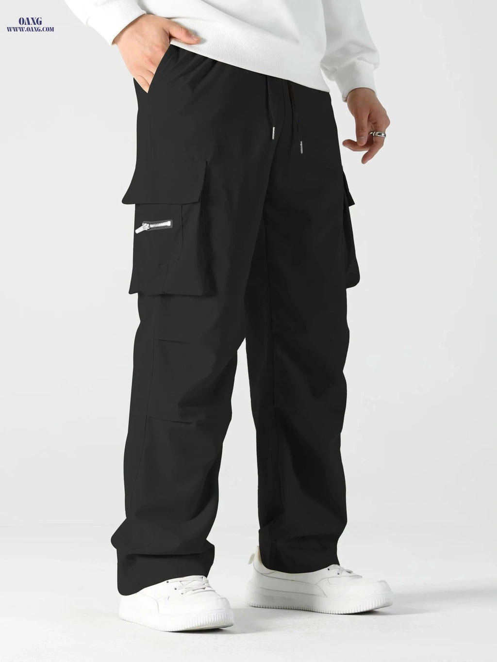 Men's Heavy-Duty Cargo Pants - Loose Fit with Zippered Pockets   OAXG 