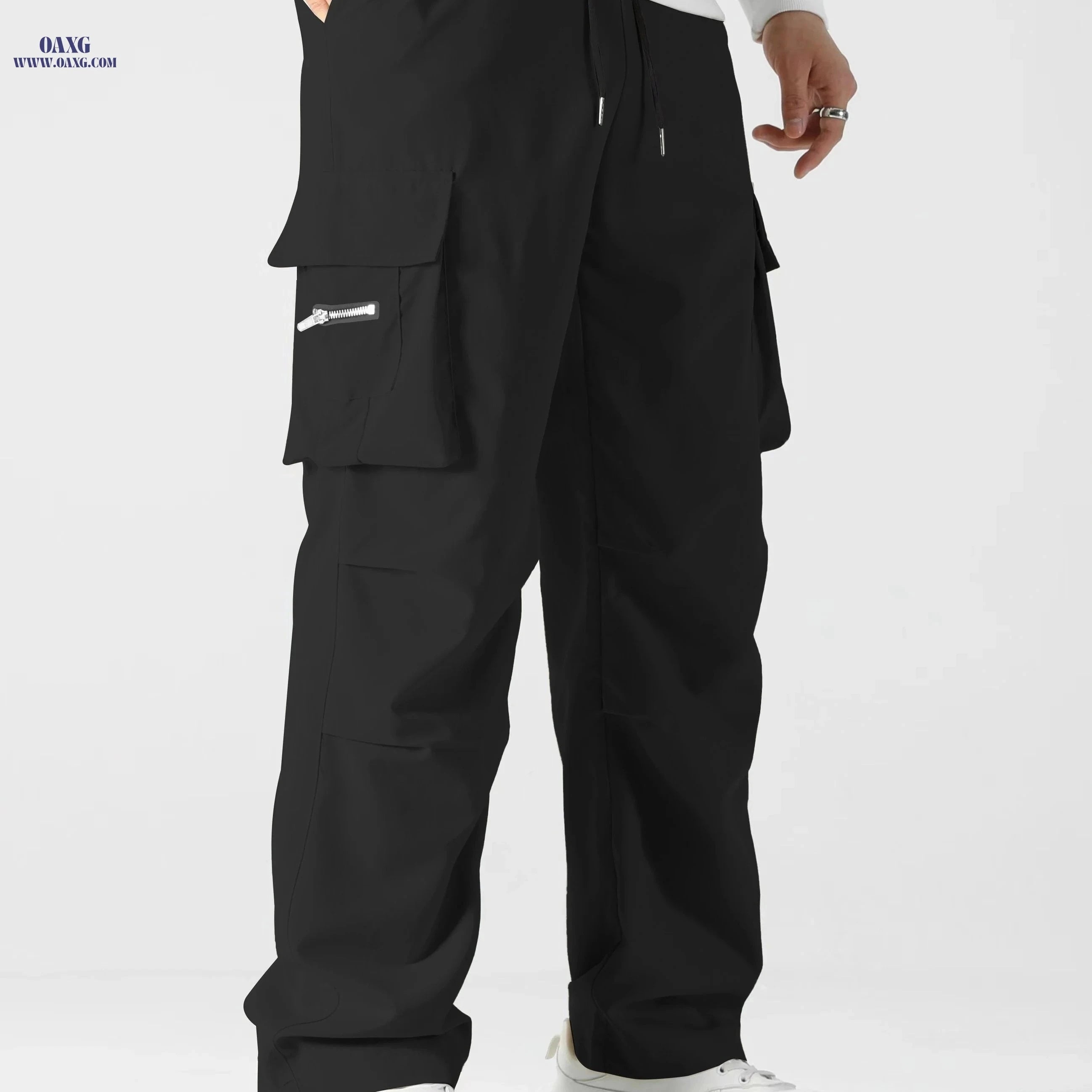 Men's Heavy-Duty Cargo Pants - Loose Fit with Zippered Pockets   OAXG Khaki / FR S