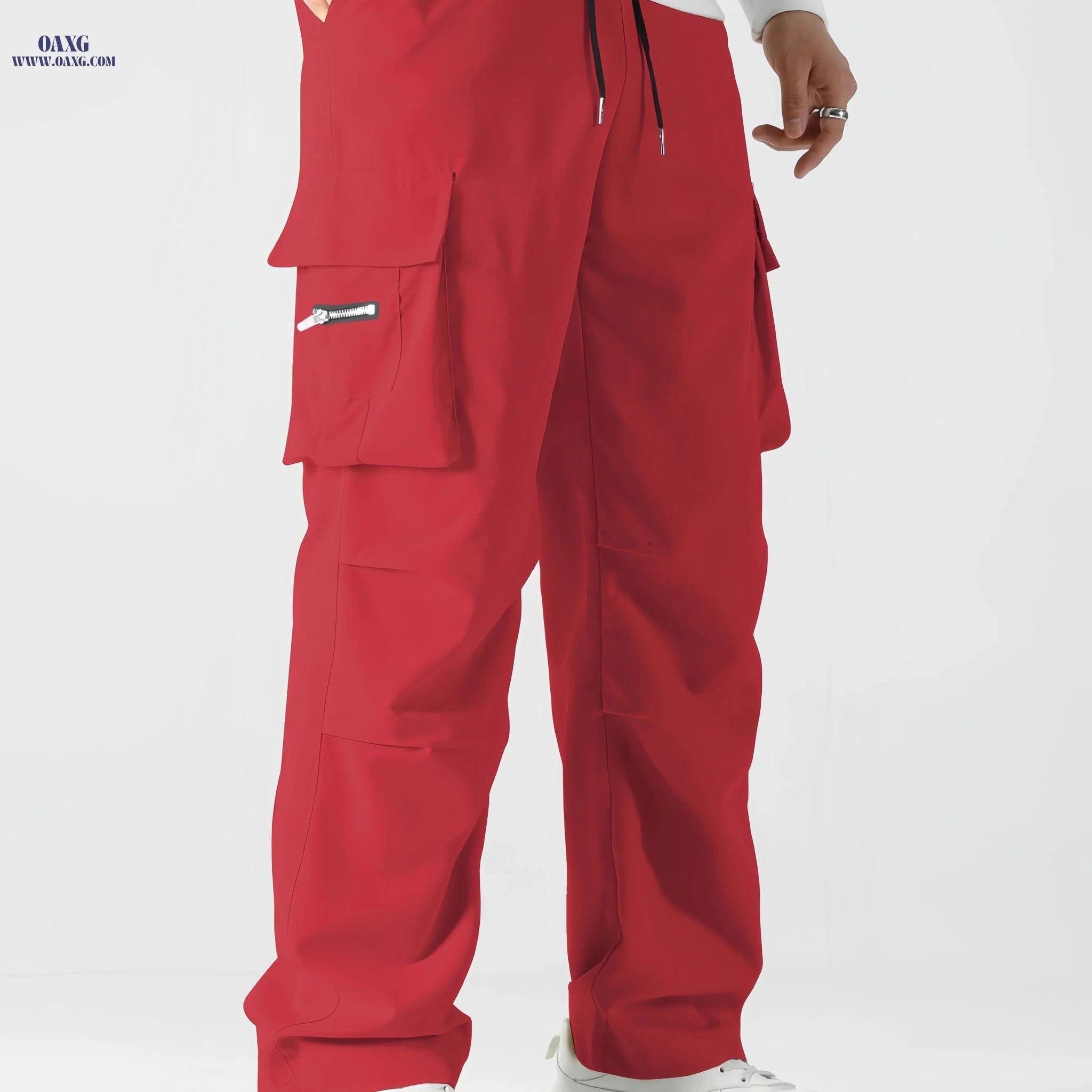 Men's Heavy-Duty Cargo Pants - Loose Fit with Zippered Pockets   OAXG 