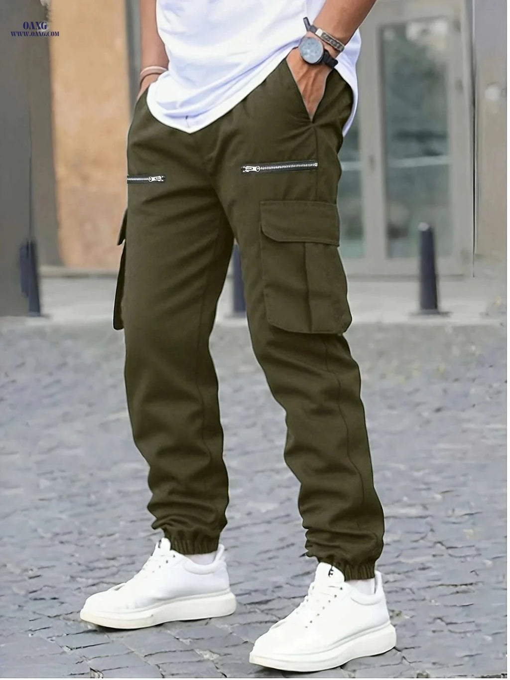 Men's Heavy-Duty Cargo Pants - Multi-Pocket, High-Waist Design   OAXG 
