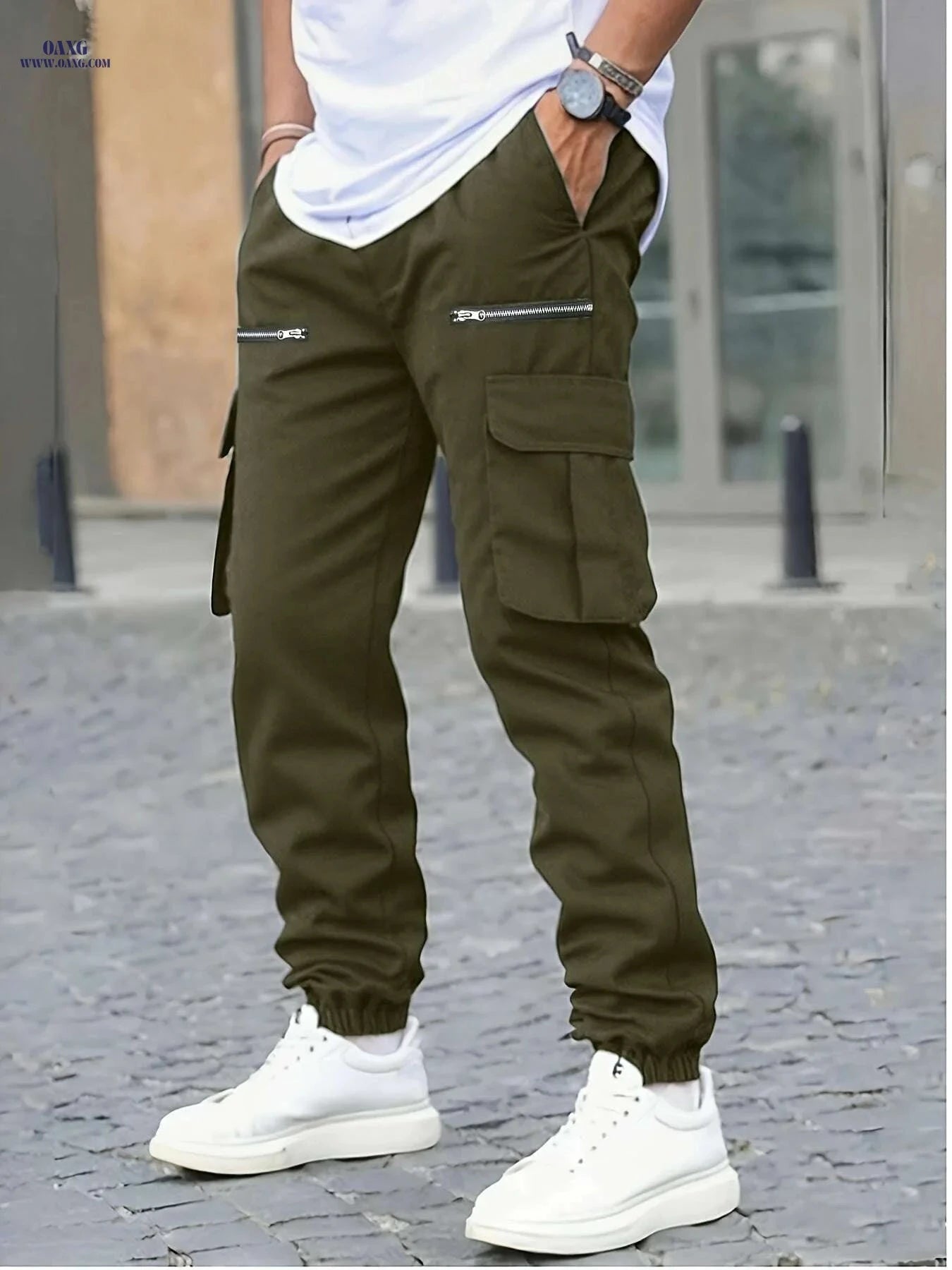 Men's Heavy-Duty Cargo Pants - Multi-Pocket, High-Waist Design   OAXG 