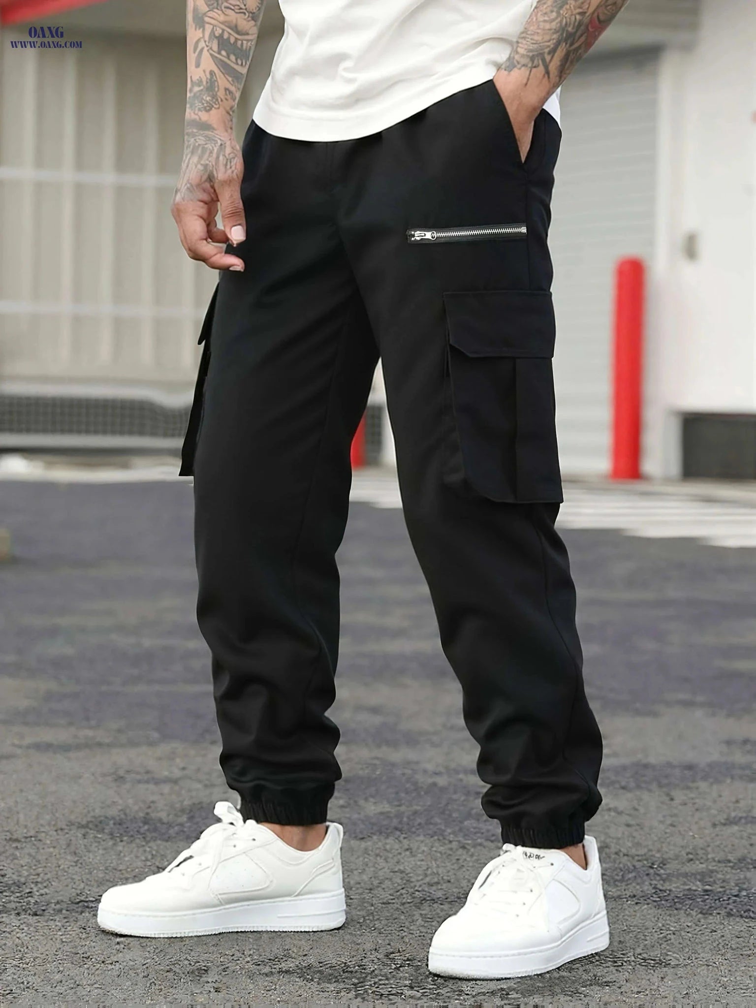 Men's Heavy-Duty Cargo Pants - Multi-Pocket, High-Waist Design   OAXG 