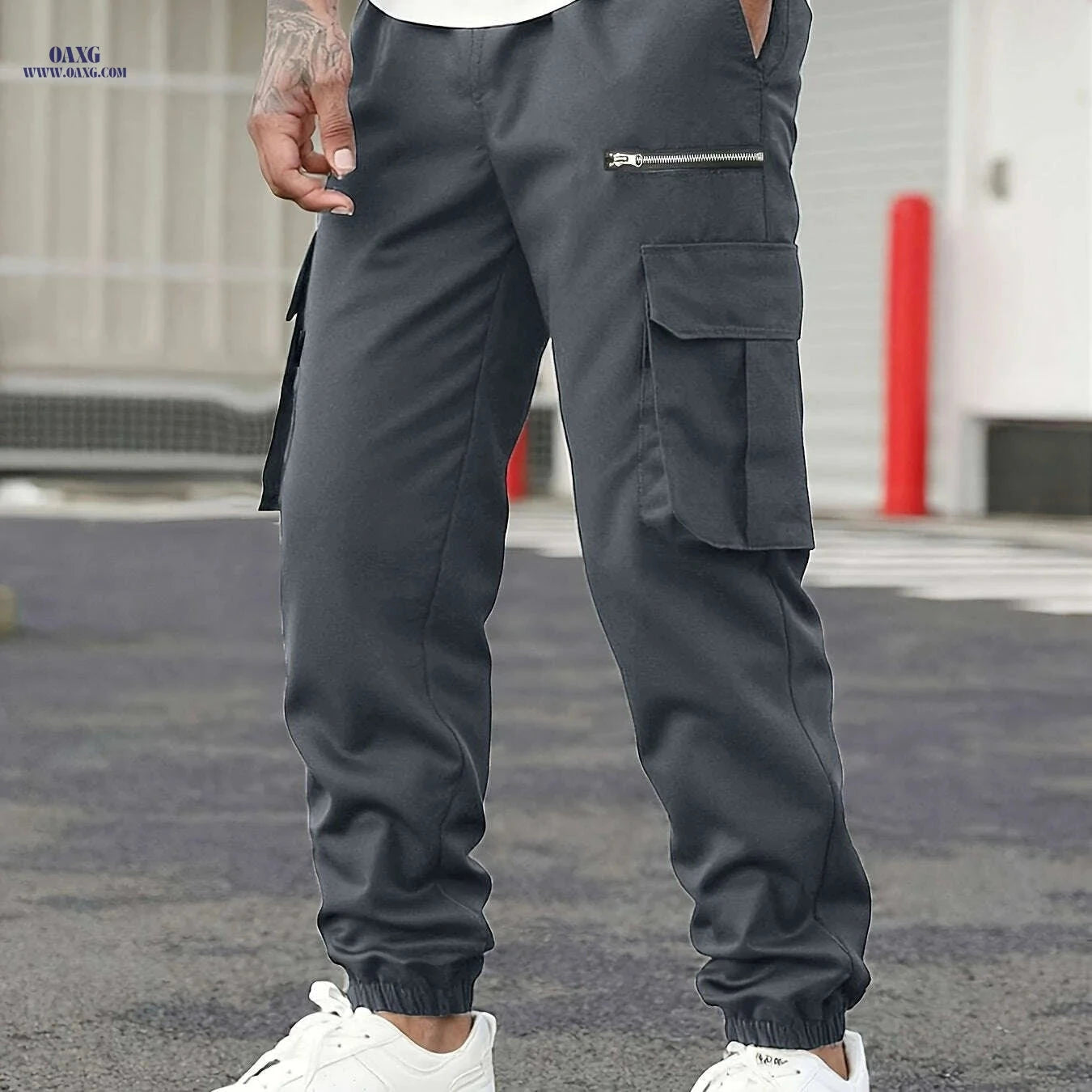 Men's Heavy-Duty Cargo Pants - Multi-Pocket, High-Waist Design   OAXG Black / S