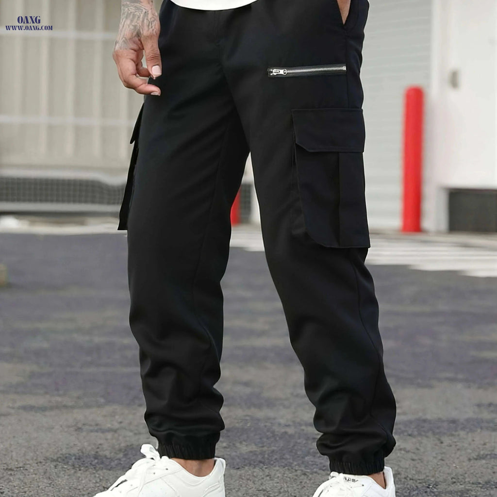 Men's Heavy-Duty Cargo Pants - Multi-Pocket, High-Waist Design   OAXG Black / S