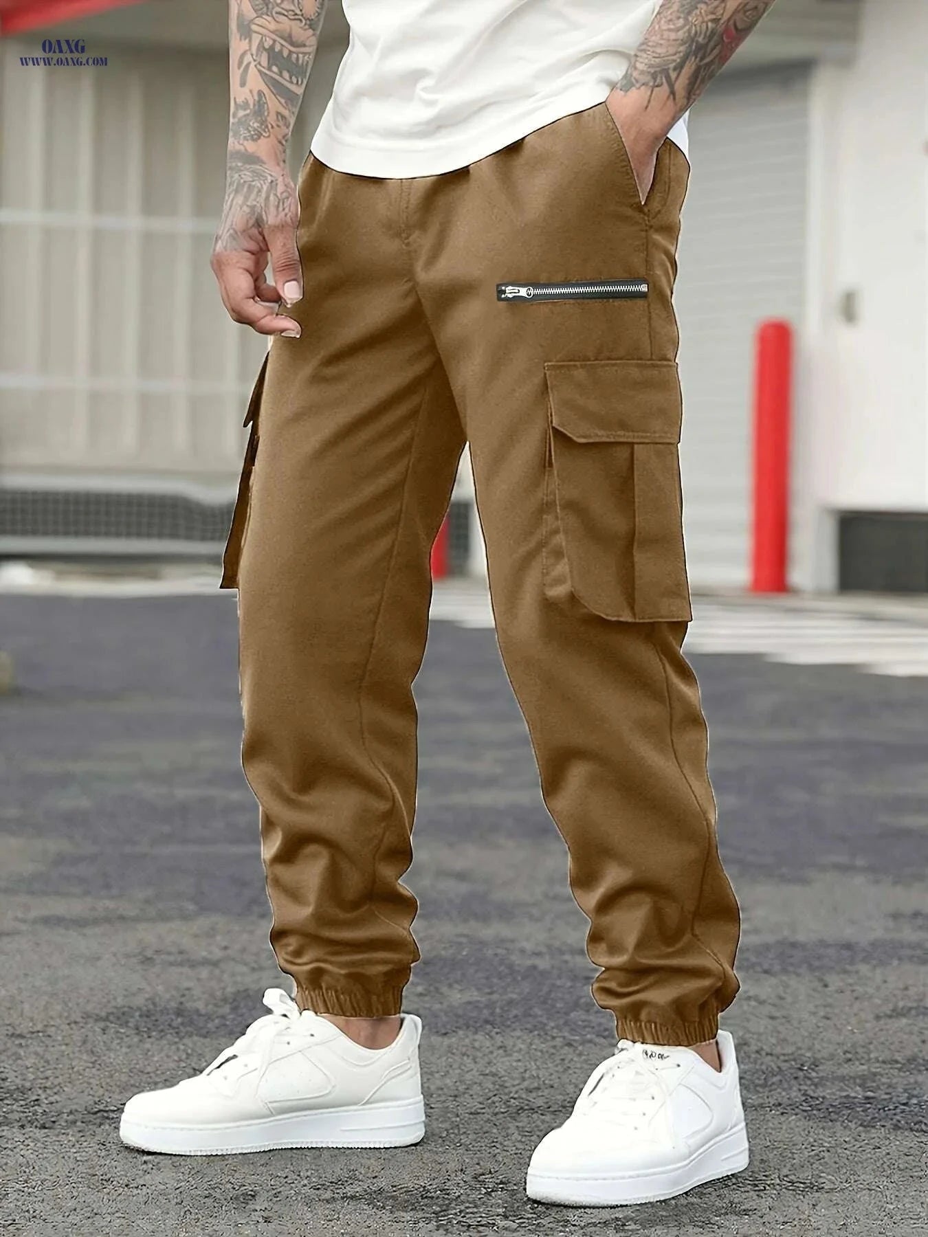 Men's Heavy-Duty Cargo Pants - Multi-Pocket, High-Waist Design   OAXG Black / S