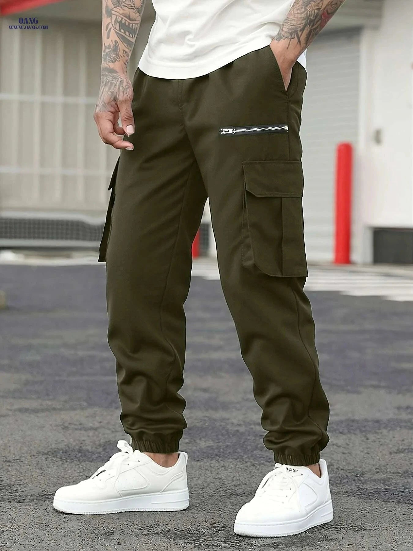 Men's Heavy-Duty Cargo Pants - Multi-Pocket, High-Waist Design   OAXG Black / S