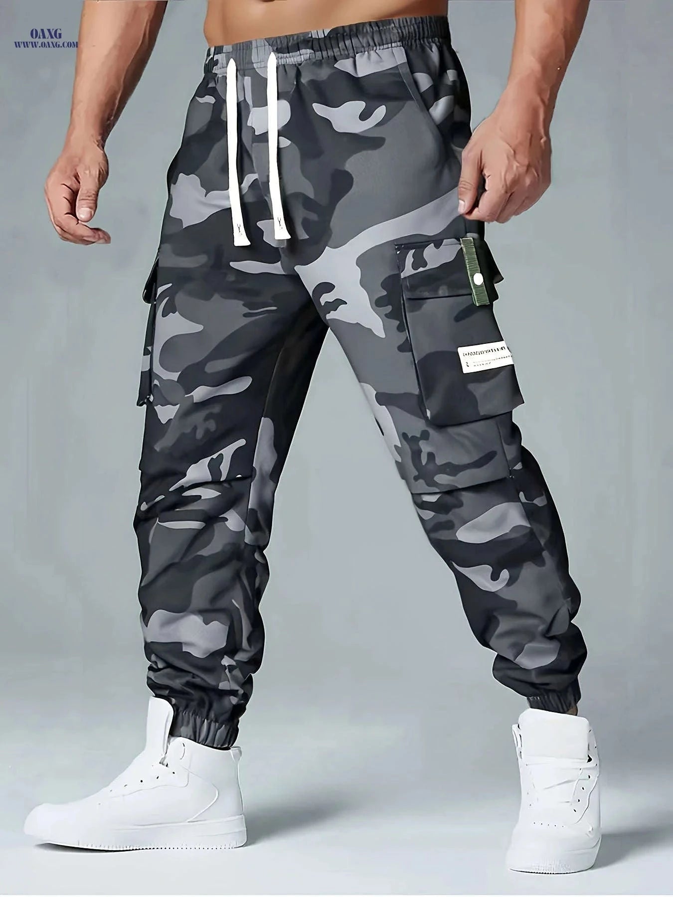 Men's Heavy-Duty Cargo Pants - Non-Stretch, Utility Pockets, Drawstring   OAXG 