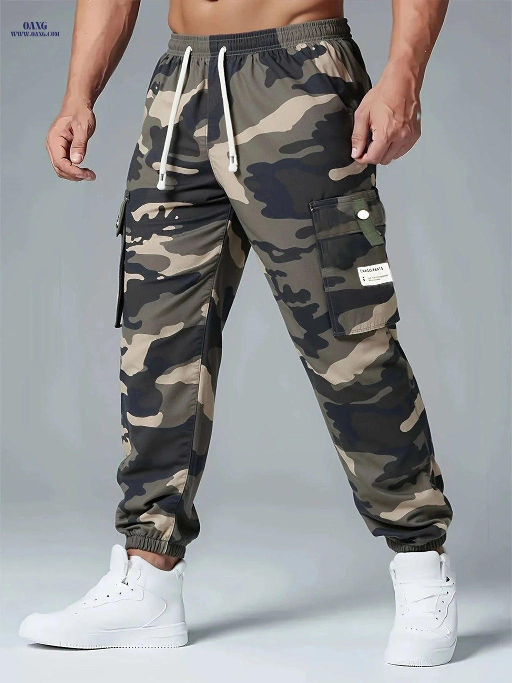 Men's Heavy-Duty Cargo Pants - Non-Stretch, Utility Pockets, Drawstring   OAXG Army Green / FR XXS