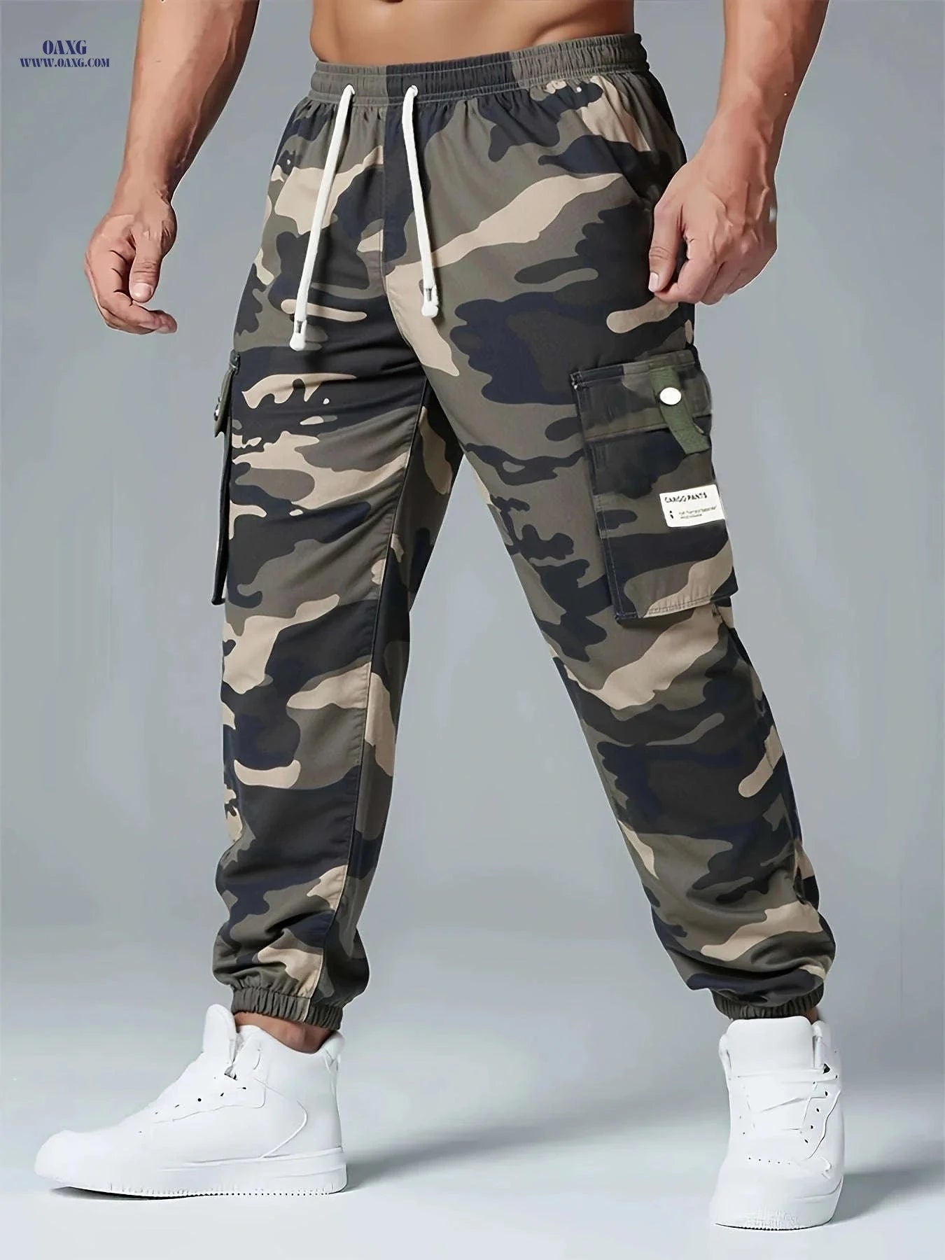 Men's Heavy-Duty Cargo Pants - Non-Stretch, Utility Pockets, Drawstring   OAXG Army Green / FR XXS