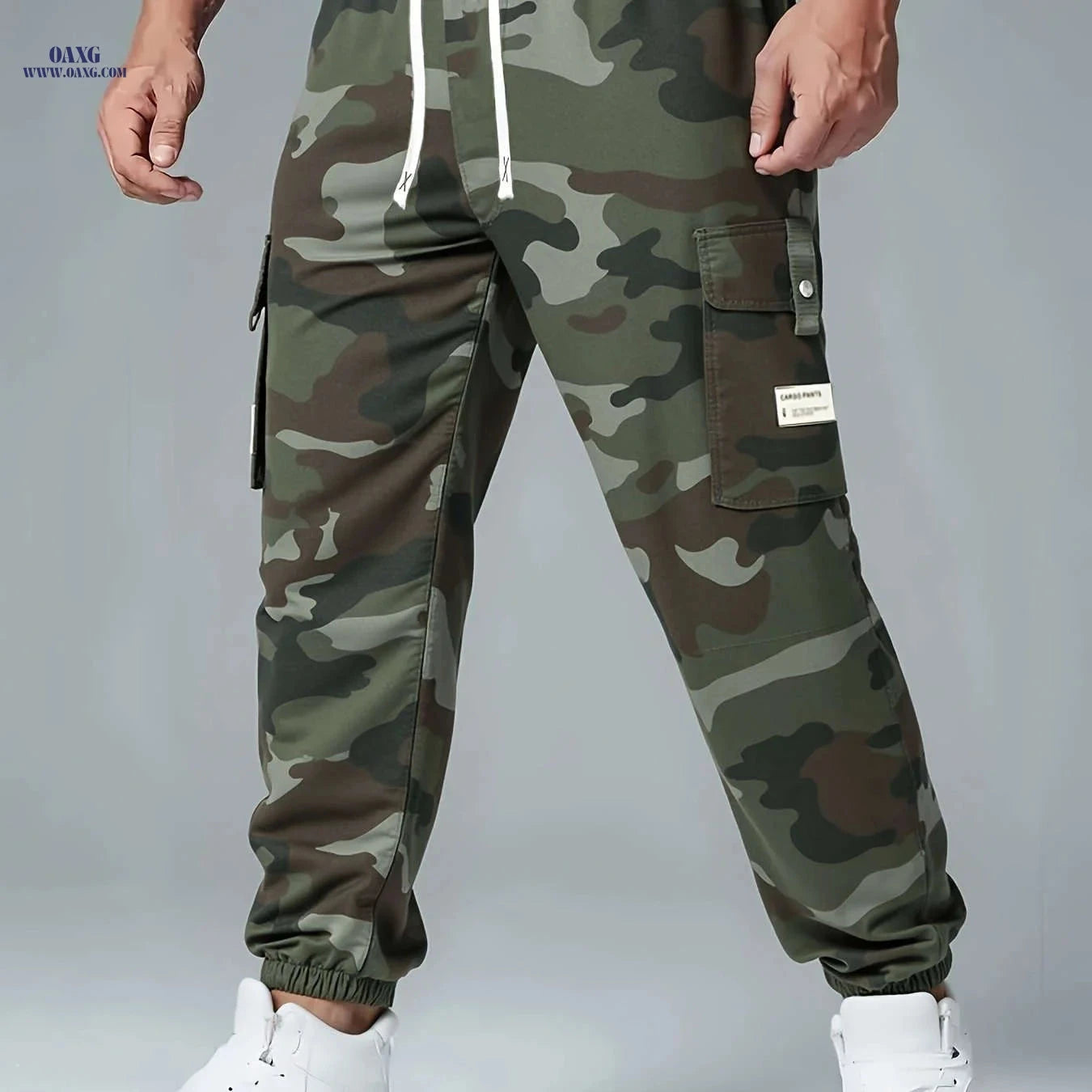 Men's Heavy-Duty Cargo Pants - Non-Stretch, Utility Pockets, Drawstring   OAXG 