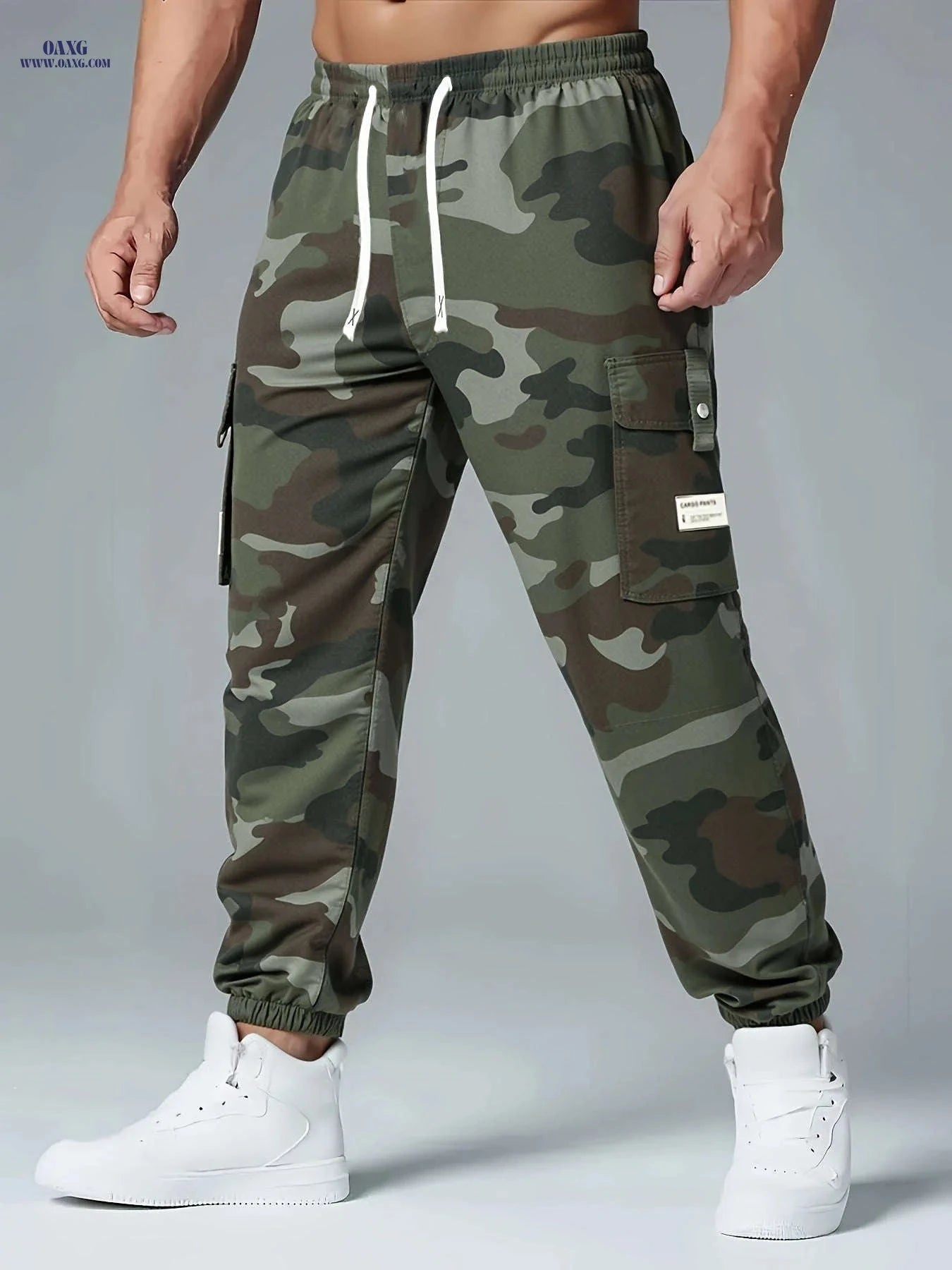 Men's Heavy-Duty Cargo Pants - Non-Stretch, Utility Pockets, Drawstring   OAXG 