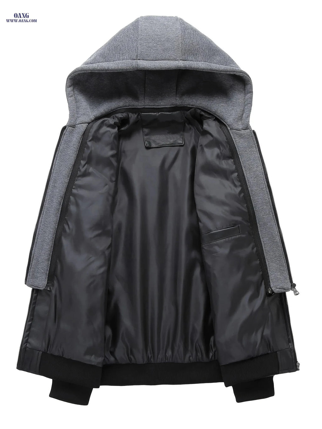 Men's Heavy-Duty Hooded Motorcycle Jacket - Full-Zip Closure & Pockets   OAXG 