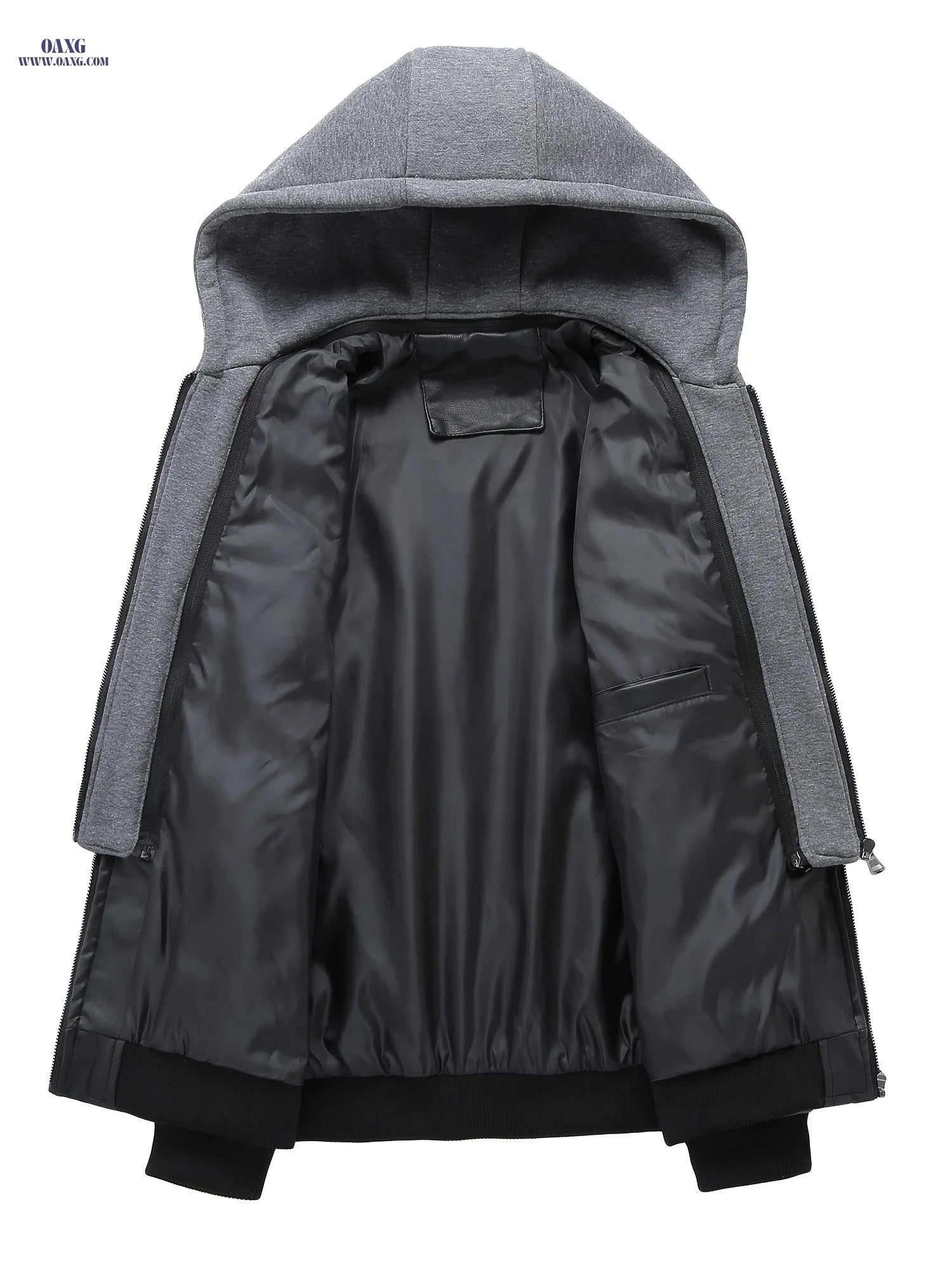 Men's Heavy-Duty Hooded Motorcycle Jacket - Full-Zip Closure & Pockets   OAXG 