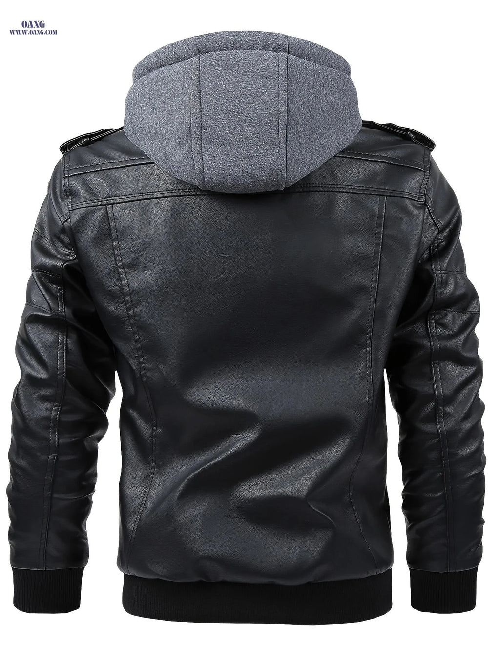 Men's Heavy-Duty Hooded Motorcycle Jacket - Full-Zip Closure & Pockets   OAXG 