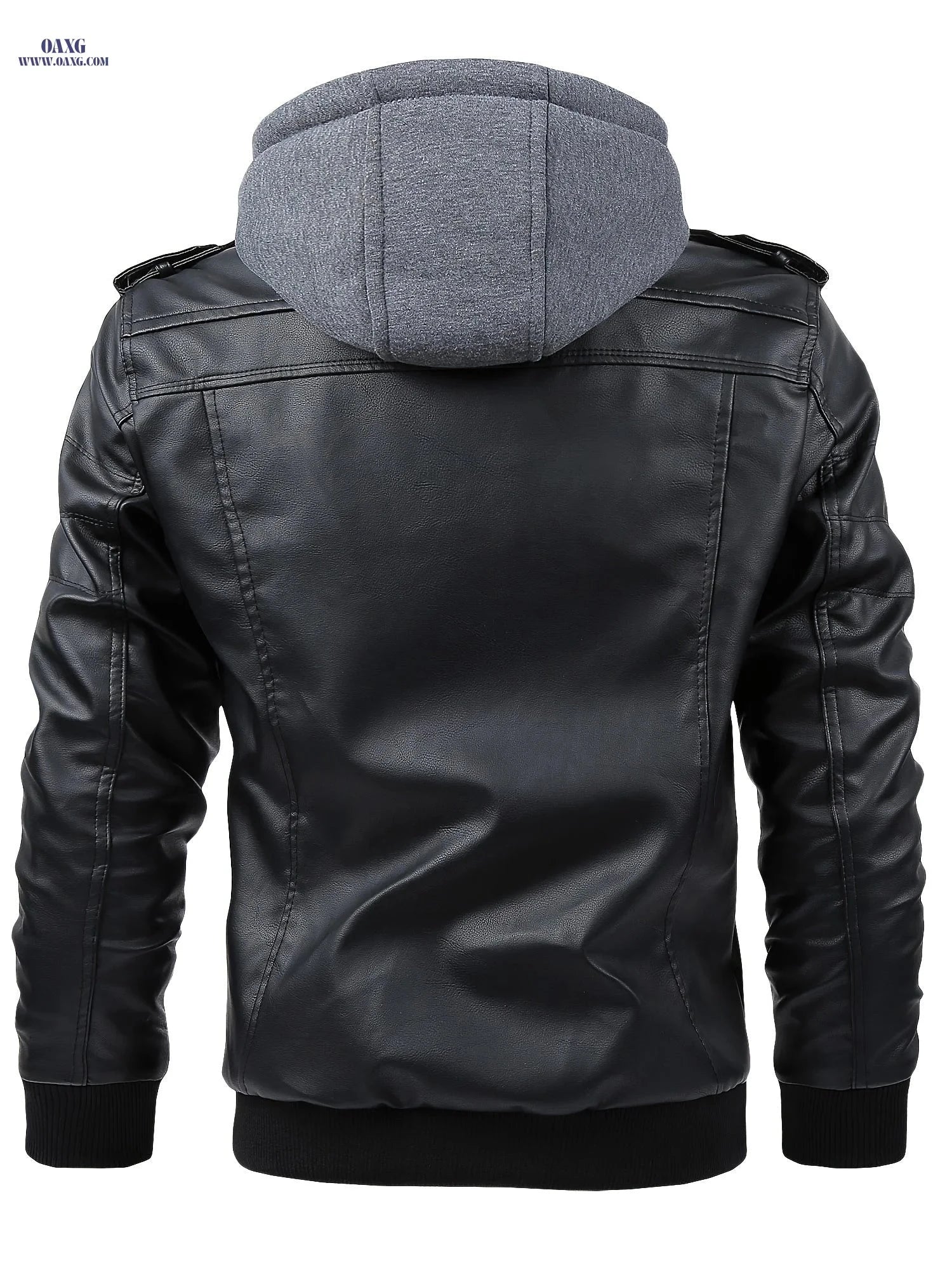 Men's Heavy-Duty Hooded Motorcycle Jacket - Full-Zip Closure & Pockets   OAXG 