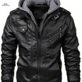 Men's Heavy-Duty Hooded Motorcycle Jacket - Full-Zip Closure & Pockets   OAXG 