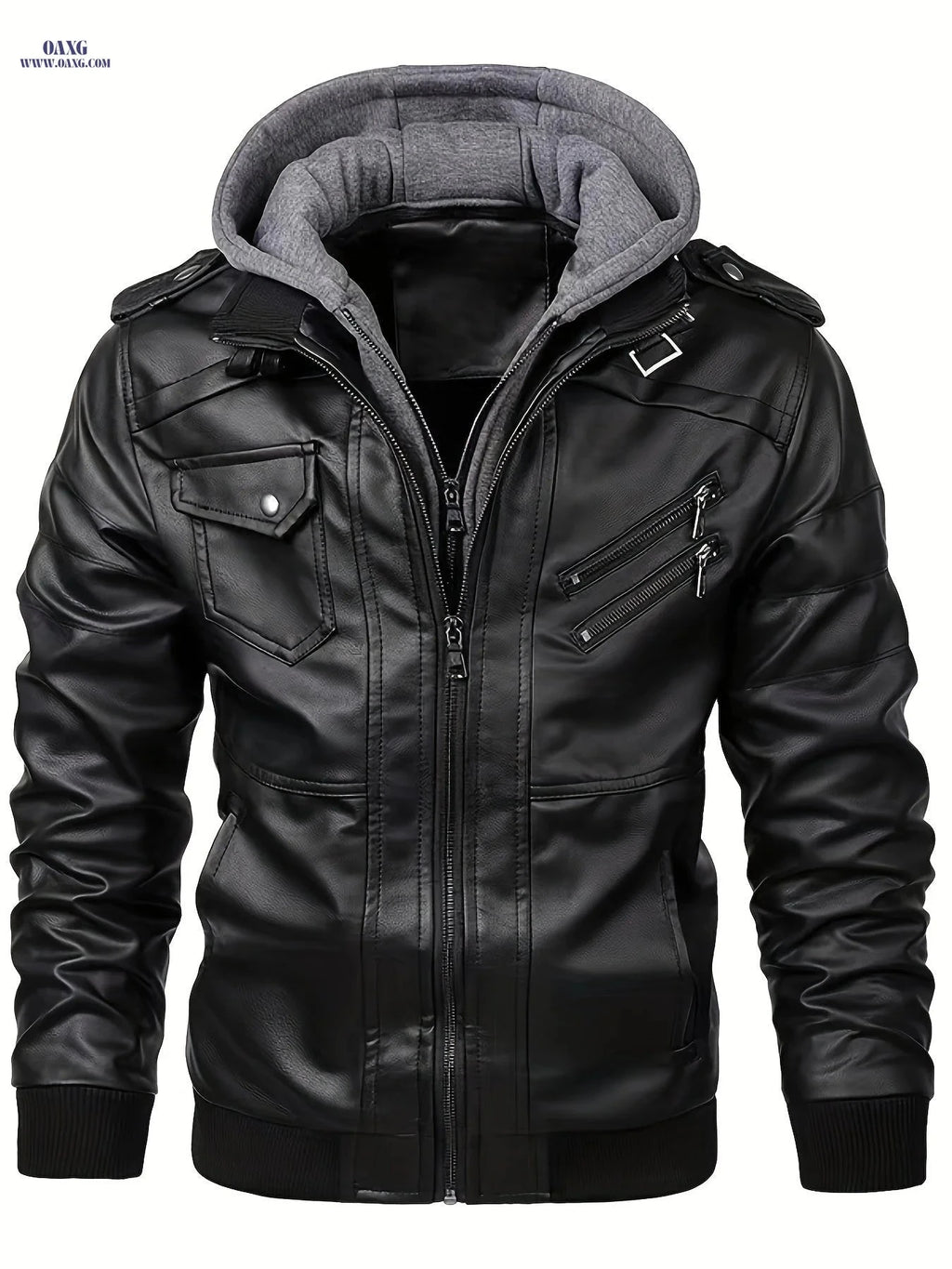 Men's Heavy-Duty Hooded Motorcycle Jacket - Full-Zip Closure & Pockets   OAXG Black / FR S