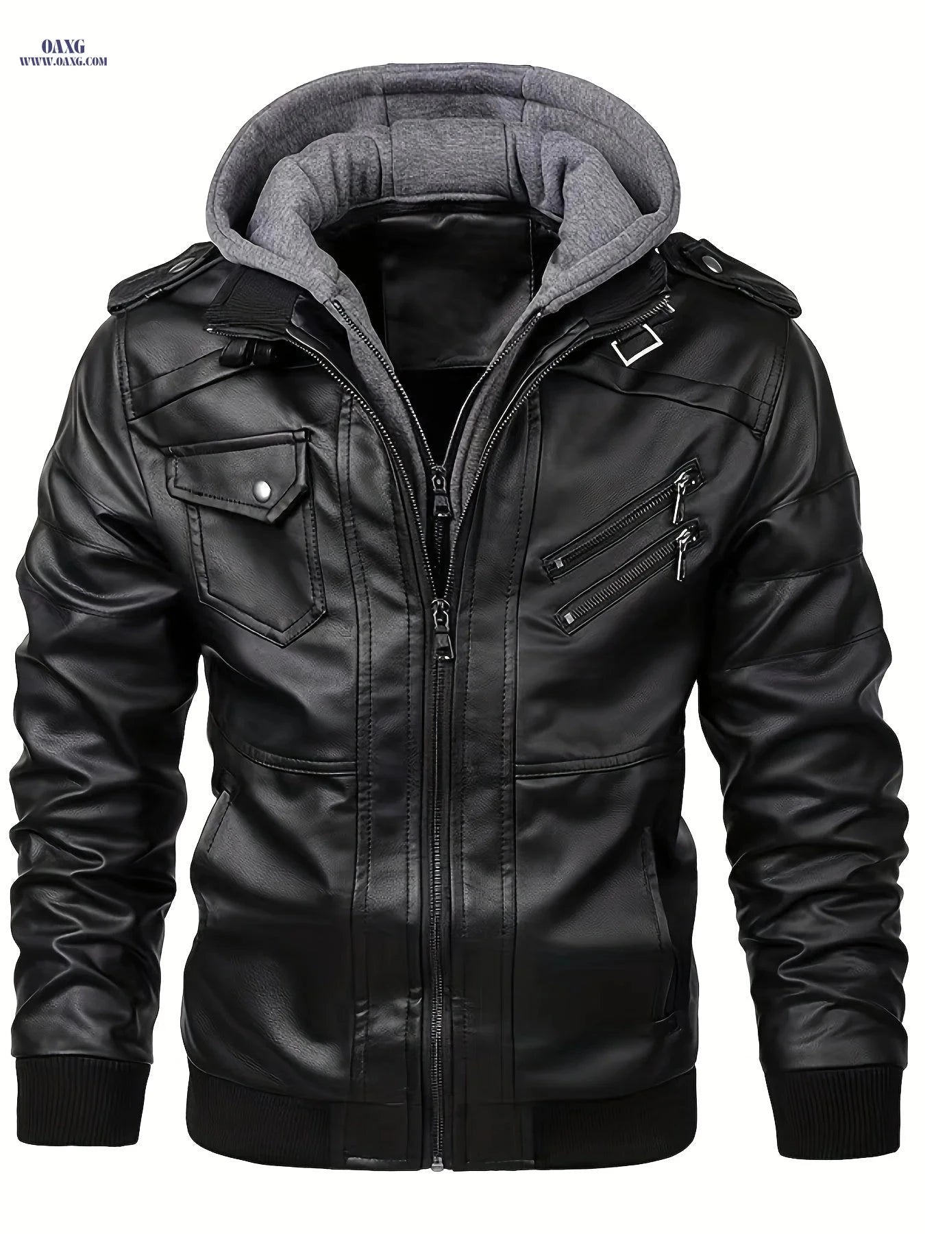 Men's Heavy-Duty Hooded Motorcycle Jacket - Full-Zip Closure & Pockets   OAXG Black / FR S