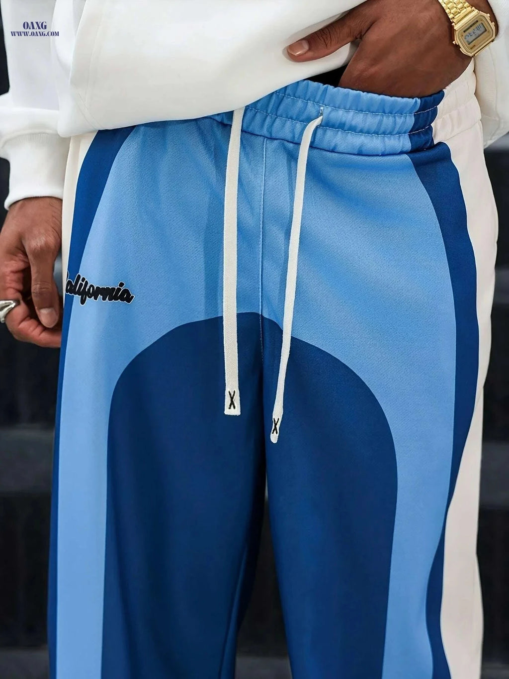 Men's Heavy-Duty Loose-Fit Jogger Pants - Striped Athletic Track   OAXG Blue And White / S