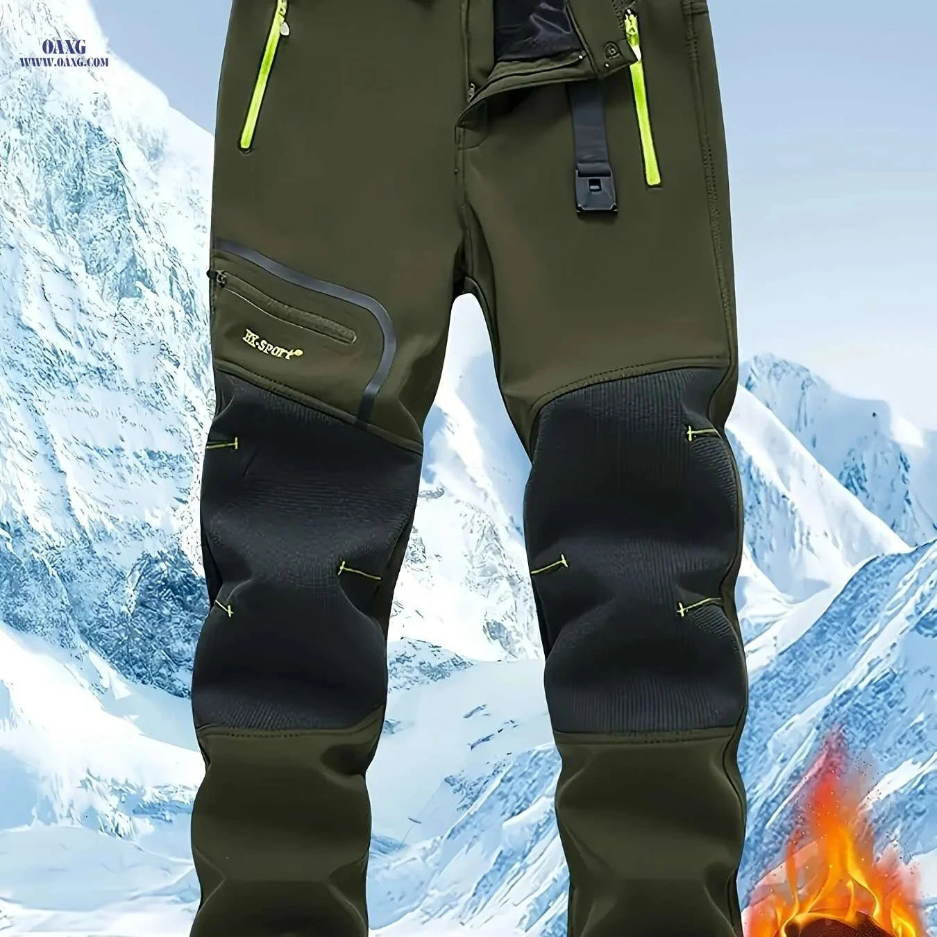 Men's Heavy-Duty Thermal Pants - Windproof, Adjustable Belt, Zippered Pockets   OAXG 