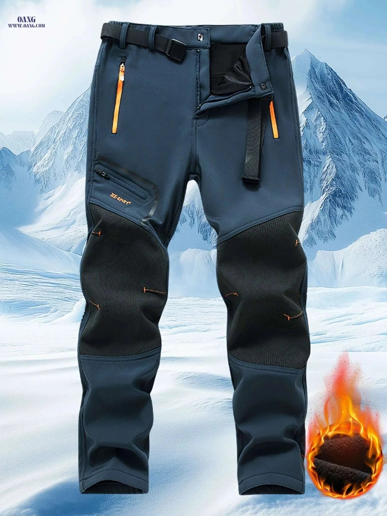 Men's Heavy-Duty Thermal Pants - Windproof, Adjustable Belt, Zippered Pockets   OAXG Black / XS