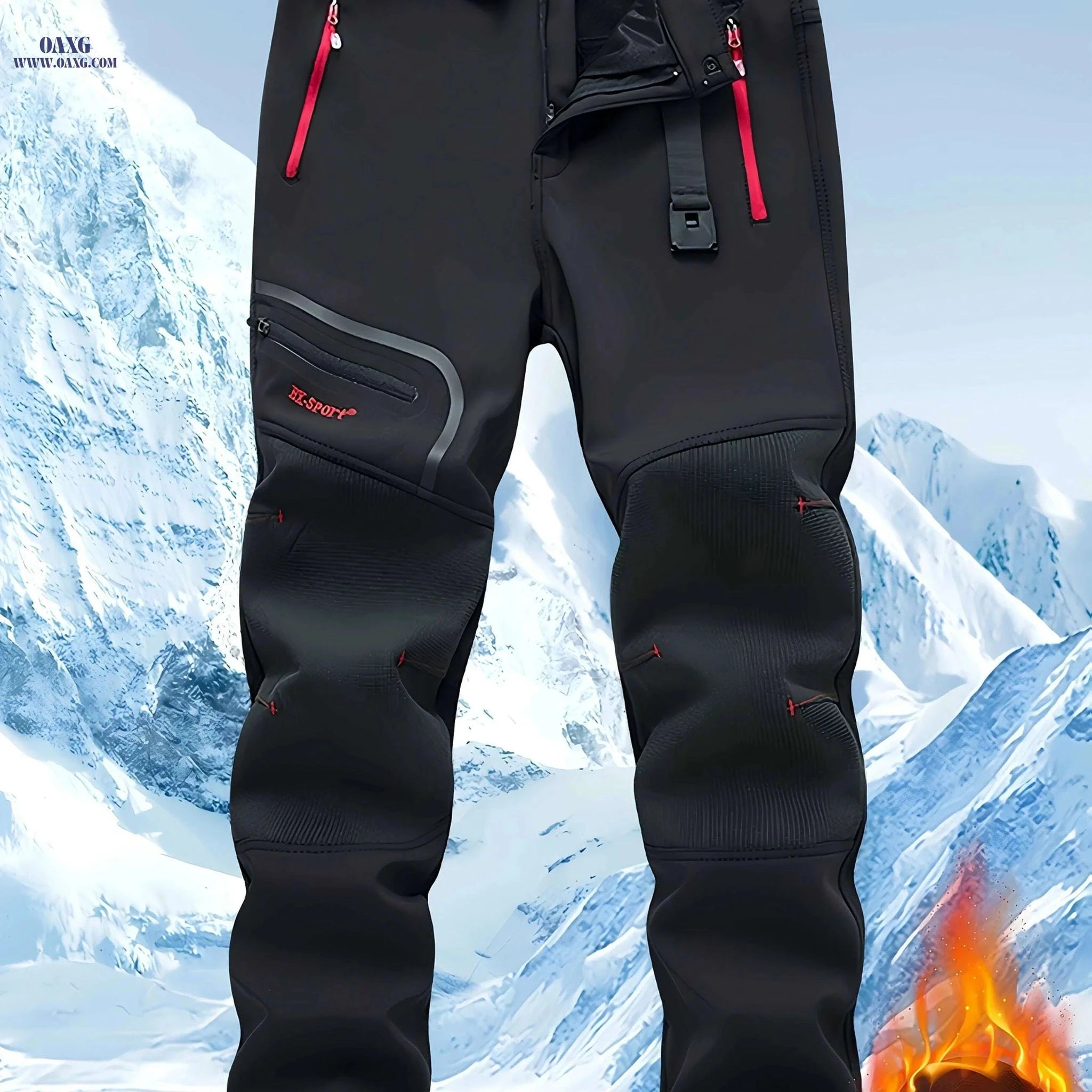 Men's Heavy-Duty Thermal Pants - Windproof, Adjustable Belt, Zippered Pockets   OAXG Black / XS
