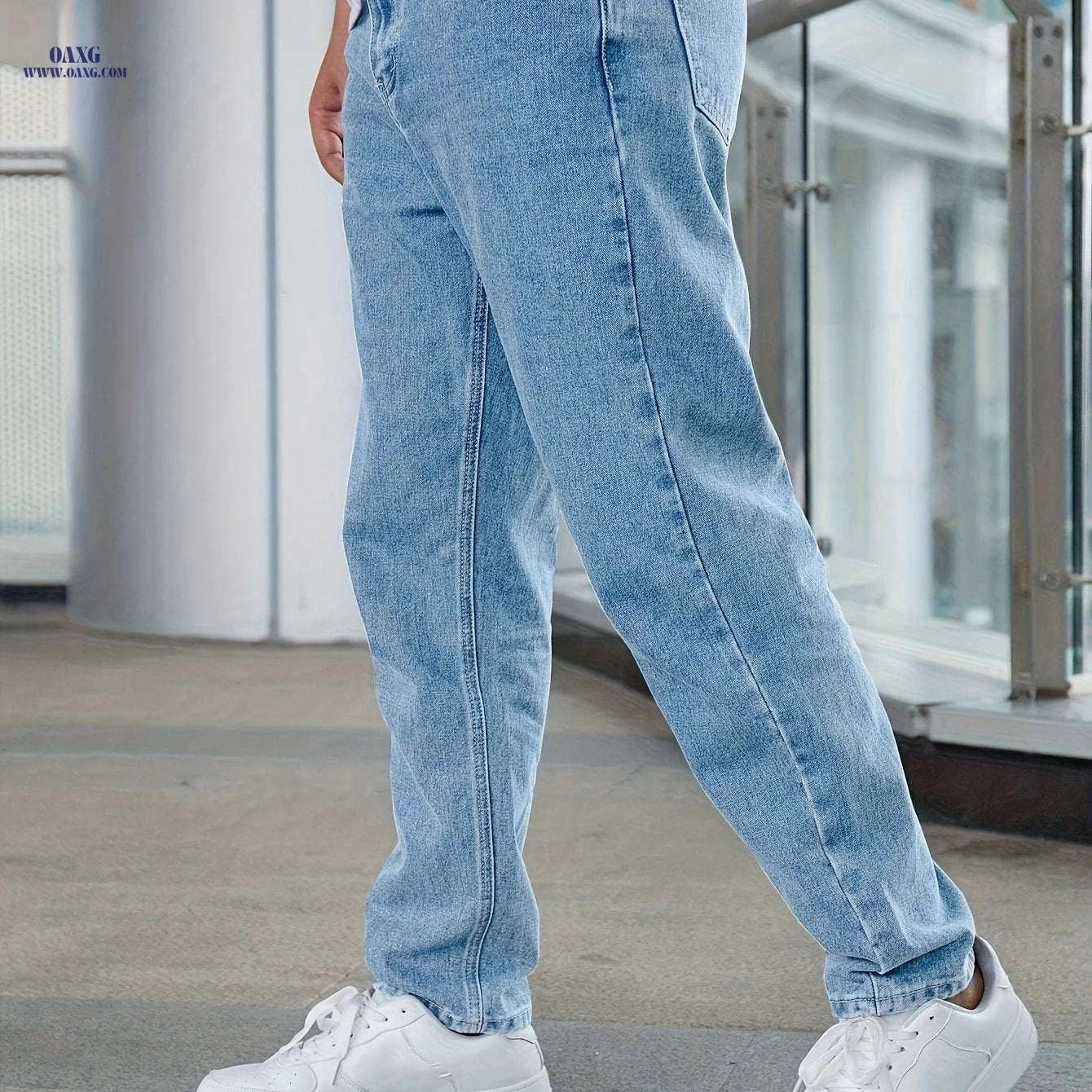 Men's Heavy-Duty Washed Black Jeans - Classic Straight-Leg Casual Fit   OAXG Light Grey / FR XS