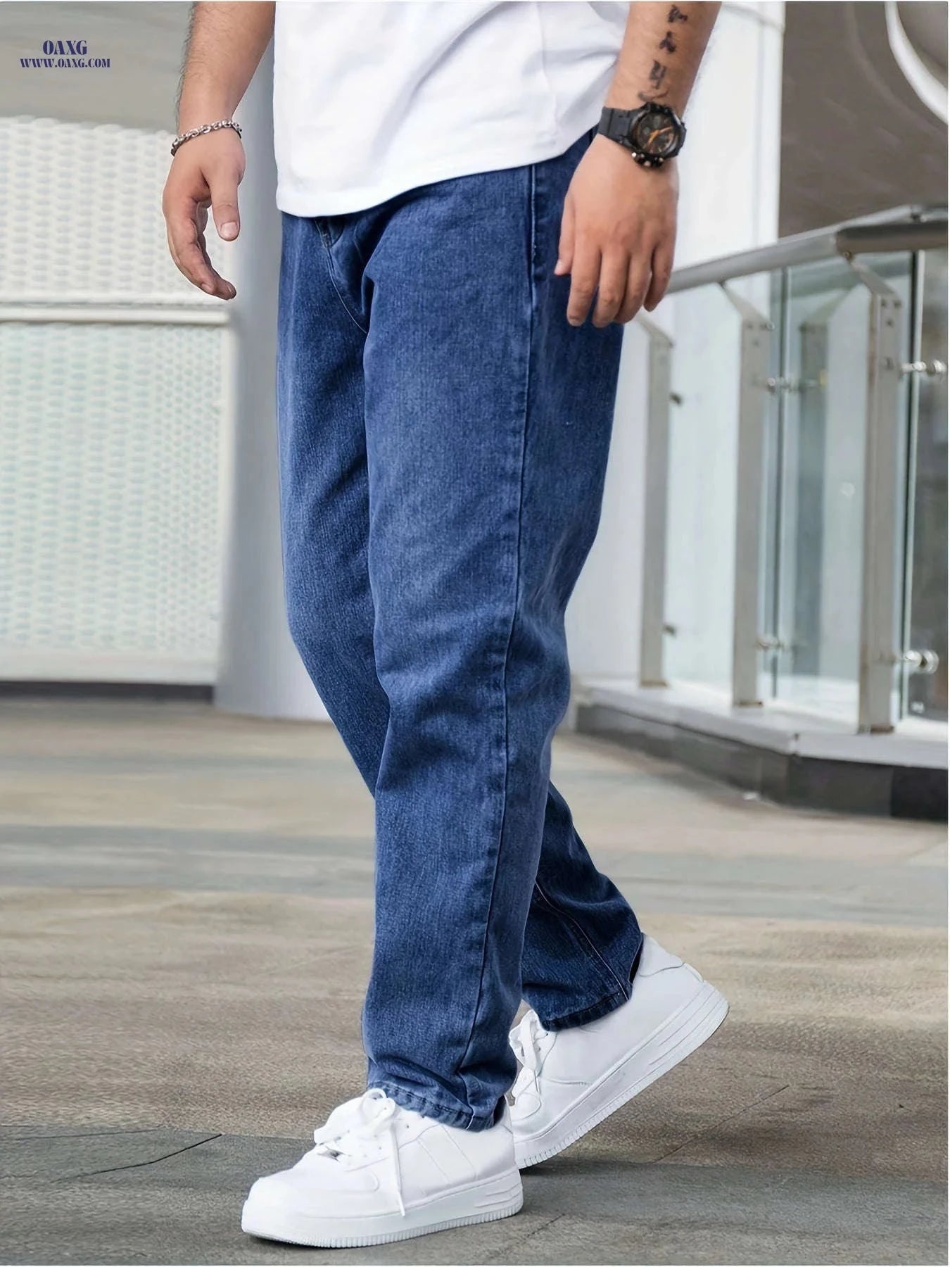 Men's Heavy-Duty Washed Black Jeans - Classic Straight-Leg Casual Fit   OAXG Light Grey / FR XS