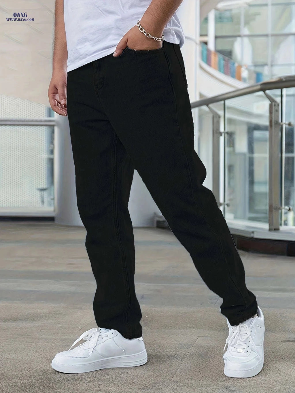 Men's Heavy-Duty Washed Black Jeans - Classic Straight-Leg Casual Fit   OAXG Light Grey / FR XS