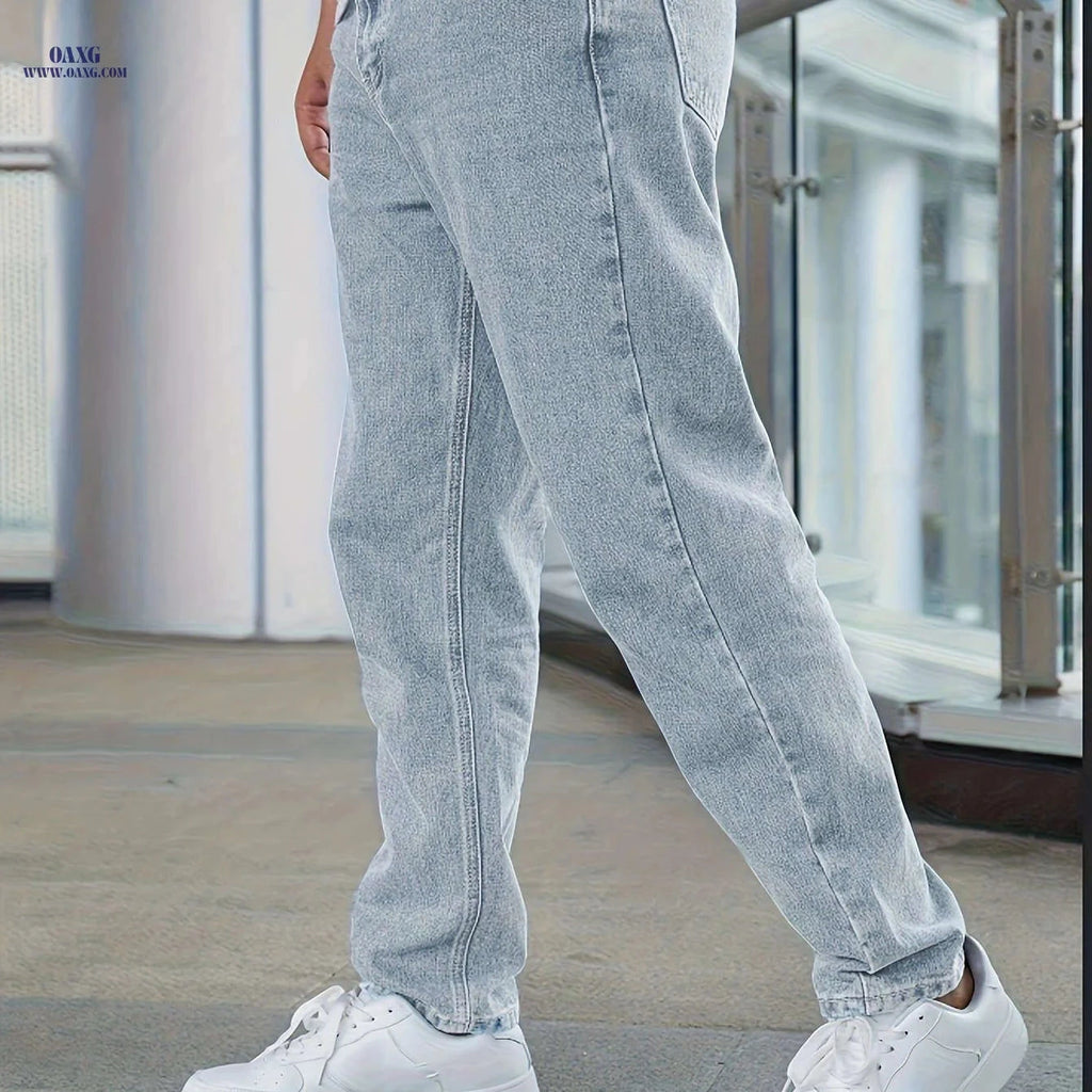 Men's Heavy-Duty Washed Black Jeans - Classic Straight-Leg Casual Fit   OAXG Light Grey / FR XS