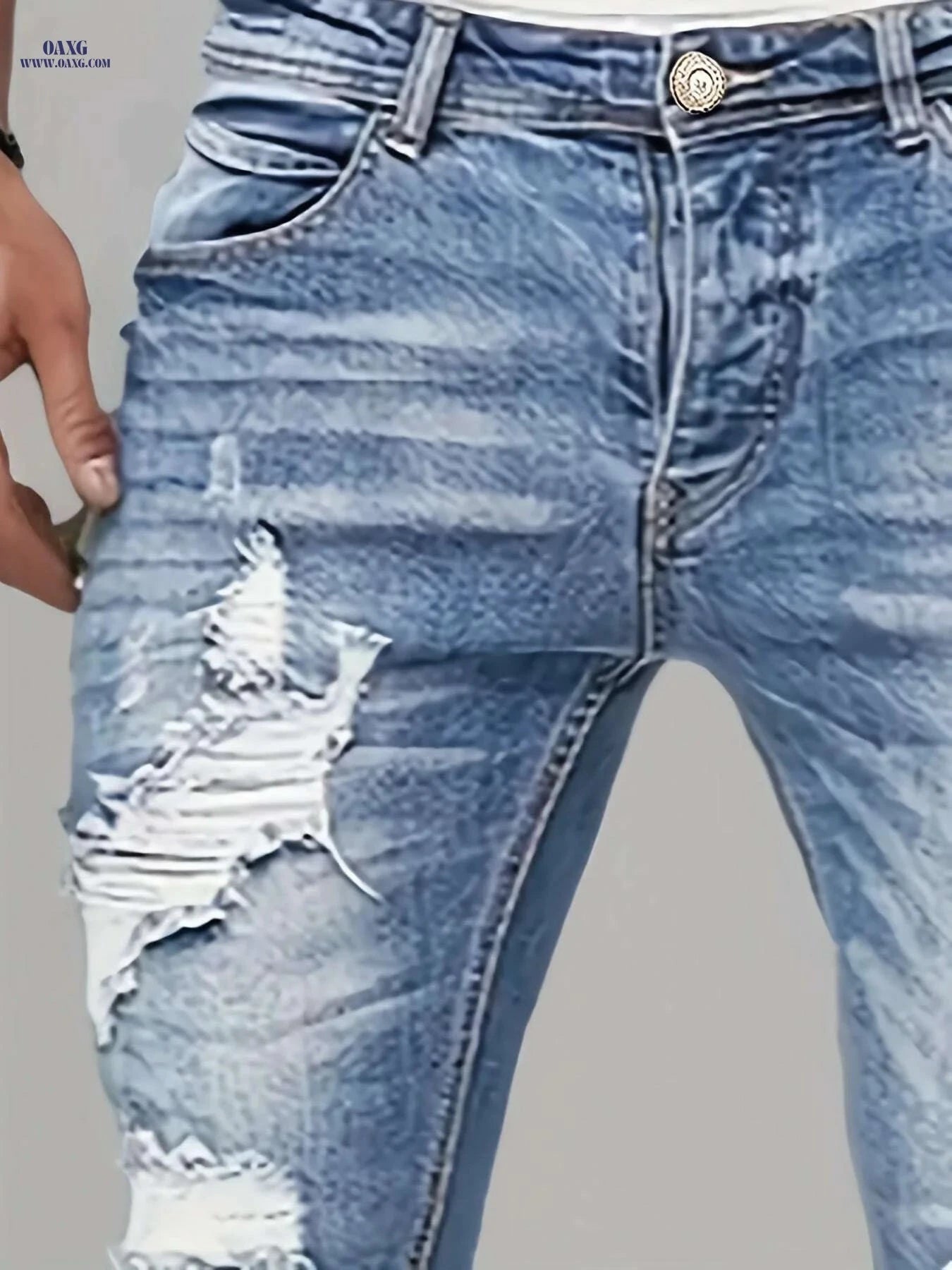 Men's Heavy-Duty Winter Jeans - Distressed Blue, Casual & Formal Wear   OAXG 