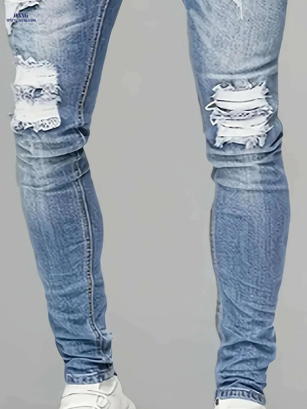 Men's Heavy-Duty Winter Jeans - Distressed Blue, Casual & Formal Wear   OAXG Sky Blue / XS