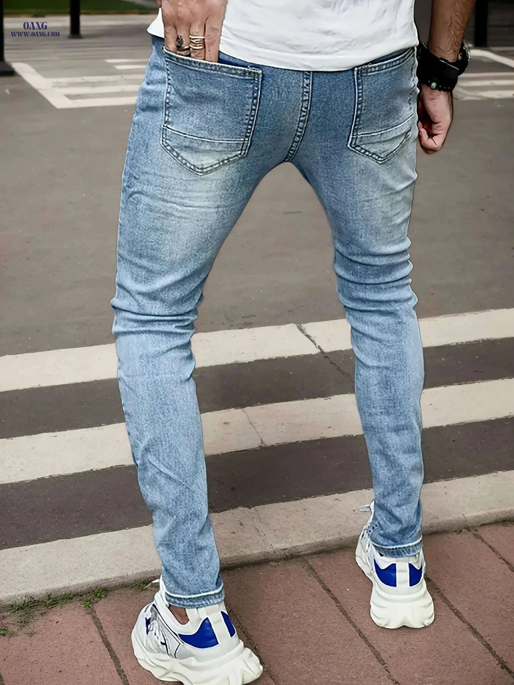 Men's Heavy-Duty Winter Jeans - Distressed Blue, Casual & Formal Wear   OAXG Sky Blue / XS