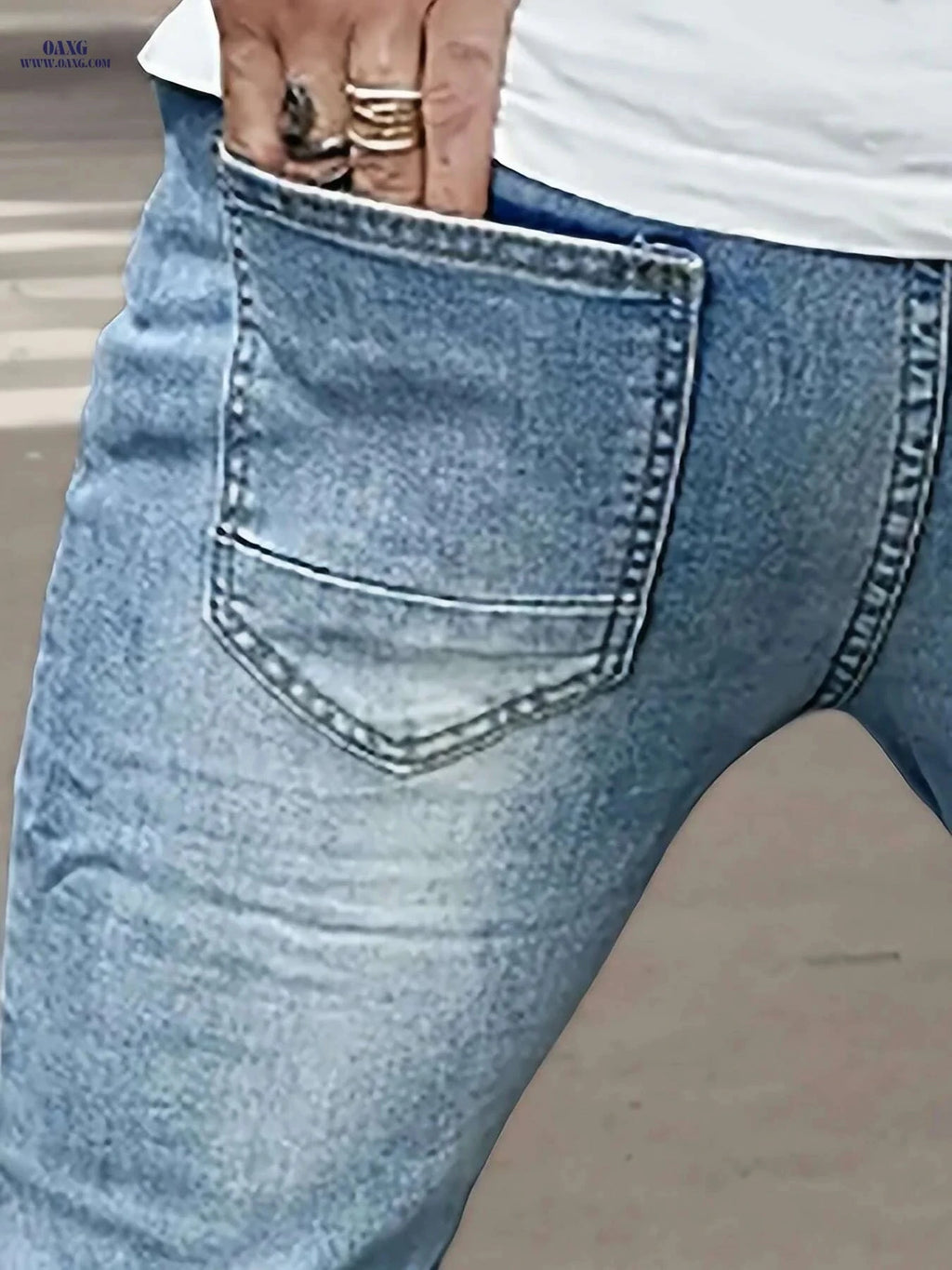 Men's Heavy-Duty Winter Jeans - Distressed Blue, Casual & Formal Wear   OAXG Sky Blue / XS
